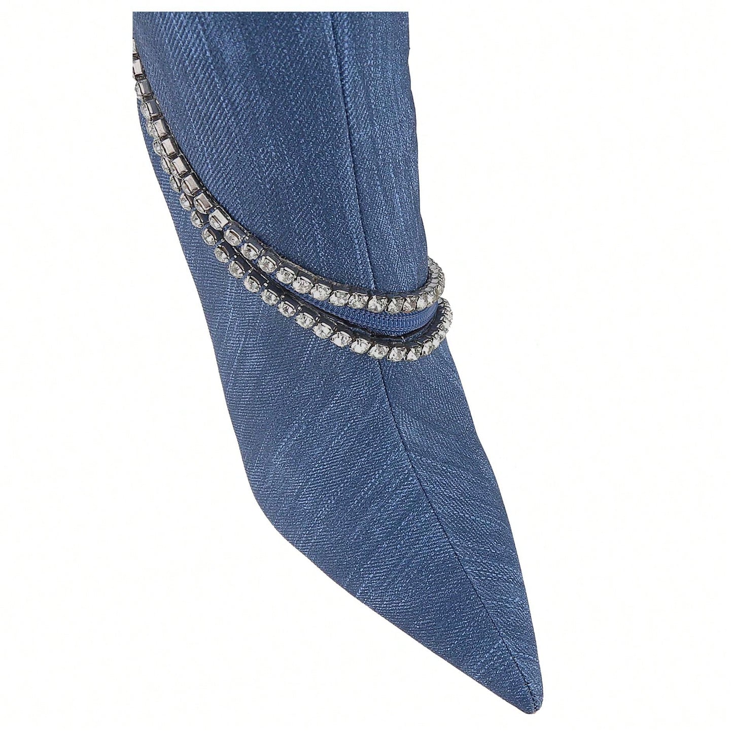 Women's Stiletto Boots Pointed Toe Crystal Straps Embellished Booties Slip-On Knee High Boots