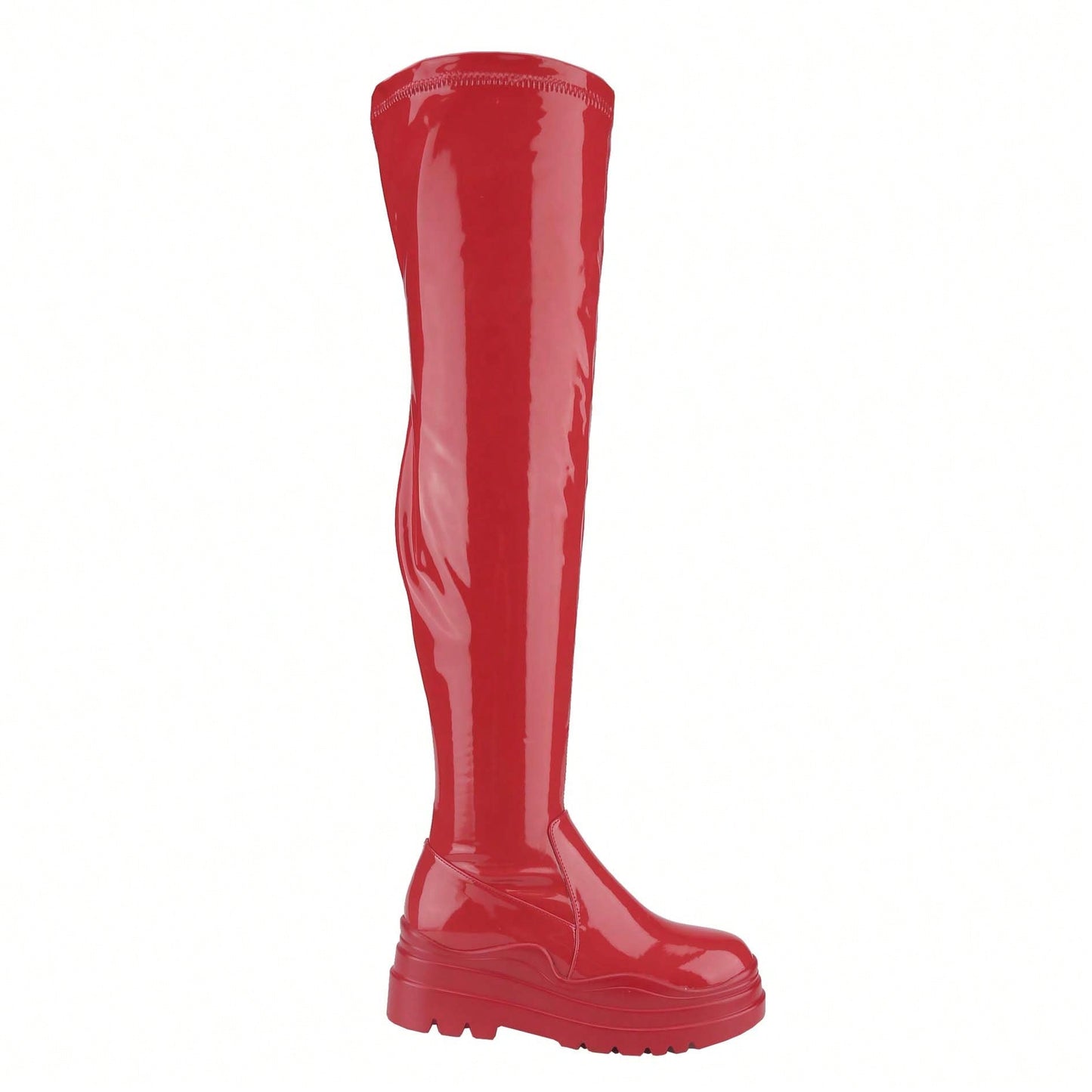 Women's Thigh High Boots Patent Leather PU Heeled Over The Knee High Boots Sexy Round Toe Platform Boots