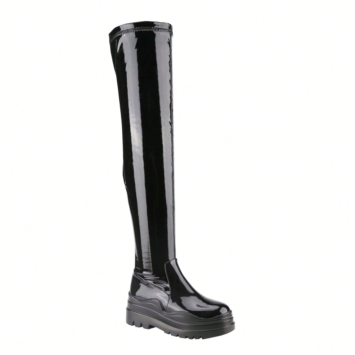 Women's Thigh High Boots Patent Leather PU Heeled Over The Knee High Boots Sexy Round Toe Platform Boots