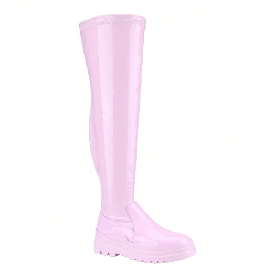Women's Thigh High Boots Patent Leather PU Heeled Over The Knee High Boots Sexy Round Toe Platform Boots