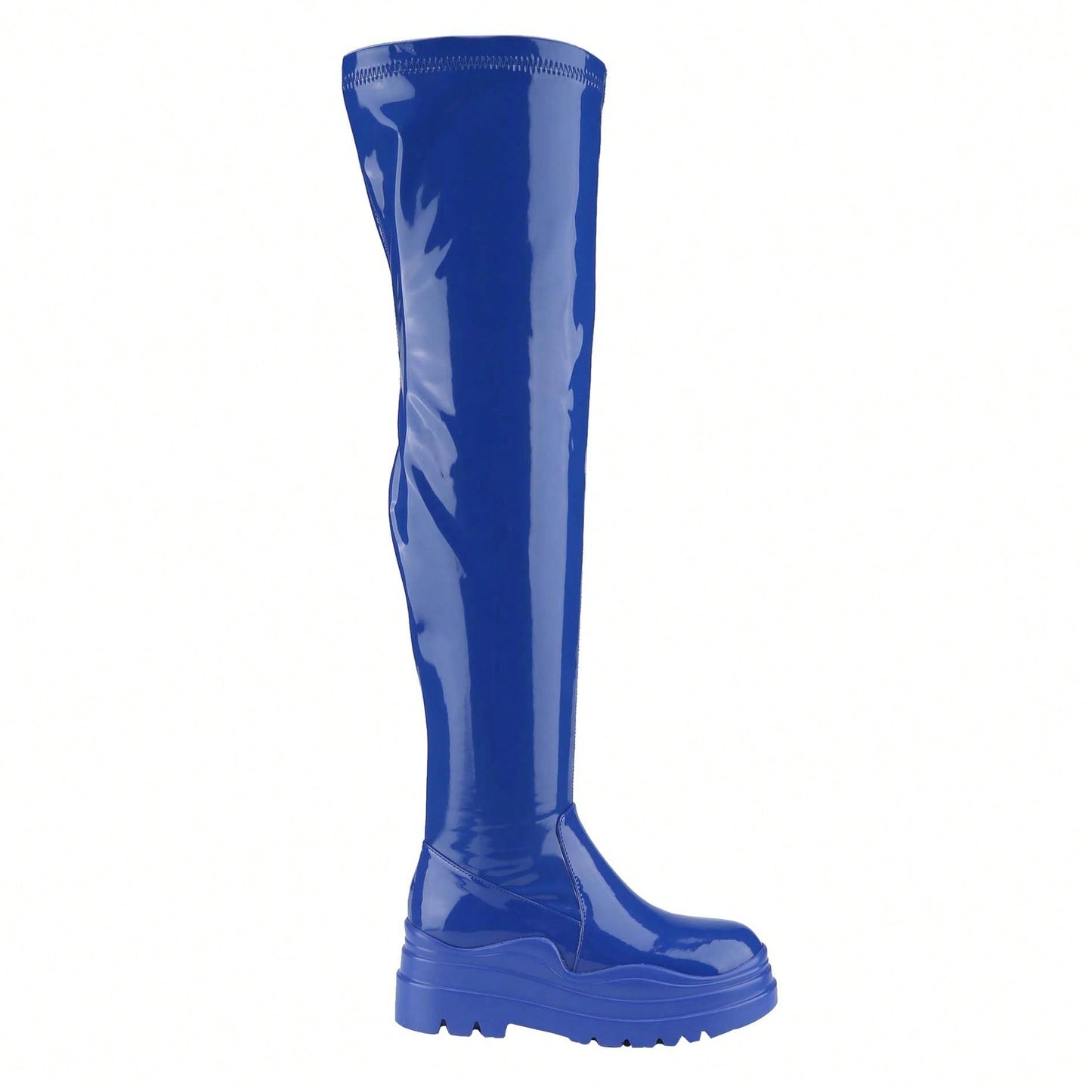 Women's Thigh High Boots Patent Leather PU Heeled Over The Knee High Boots Sexy Round Toe Platform Boots