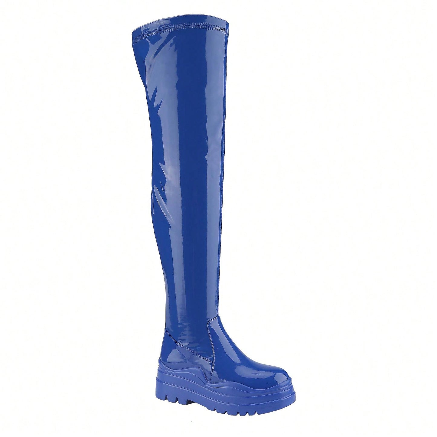 Women's Thigh High Boots Patent Leather PU Heeled Over The Knee High Boots Sexy Round Toe Platform Boots