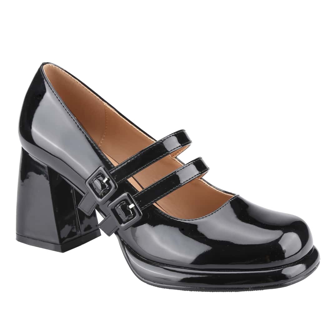 Women's Chunky Heels Platform Mary Janes Square Toe Pumps 2 Strap Patent Leather Block High Heel Dress Shoes