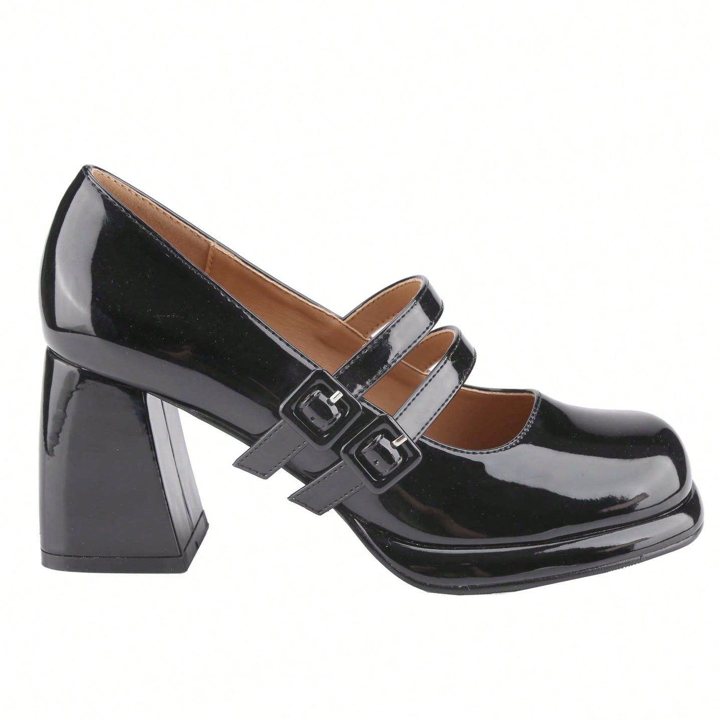 Women's Chunky Heels Platform Mary Janes Square Toe Pumps 2 Strap Patent Leather Block High Heel Dress Shoes