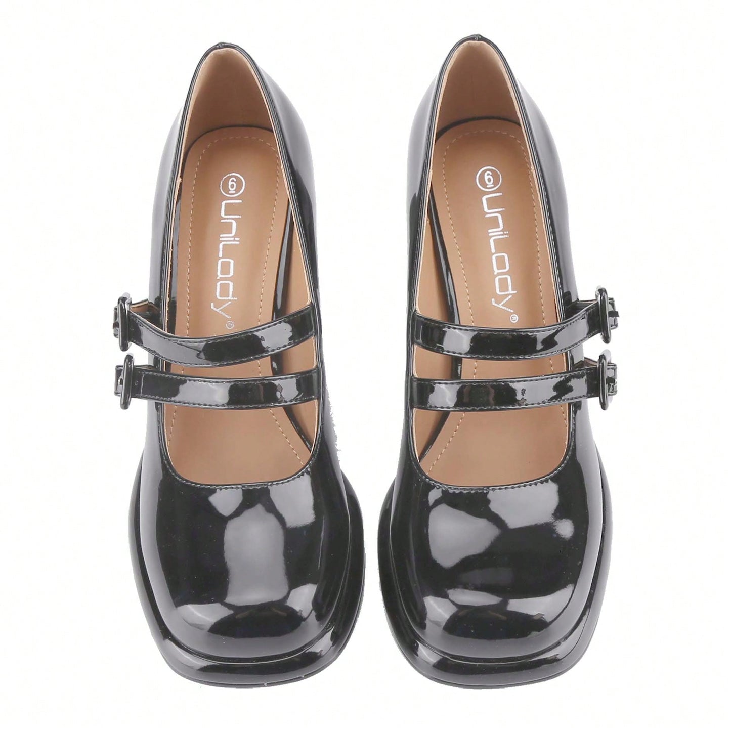 Women's Chunky Heels Platform Mary Janes Square Toe Pumps 2 Strap Patent Leather Block High Heel Dress Shoes