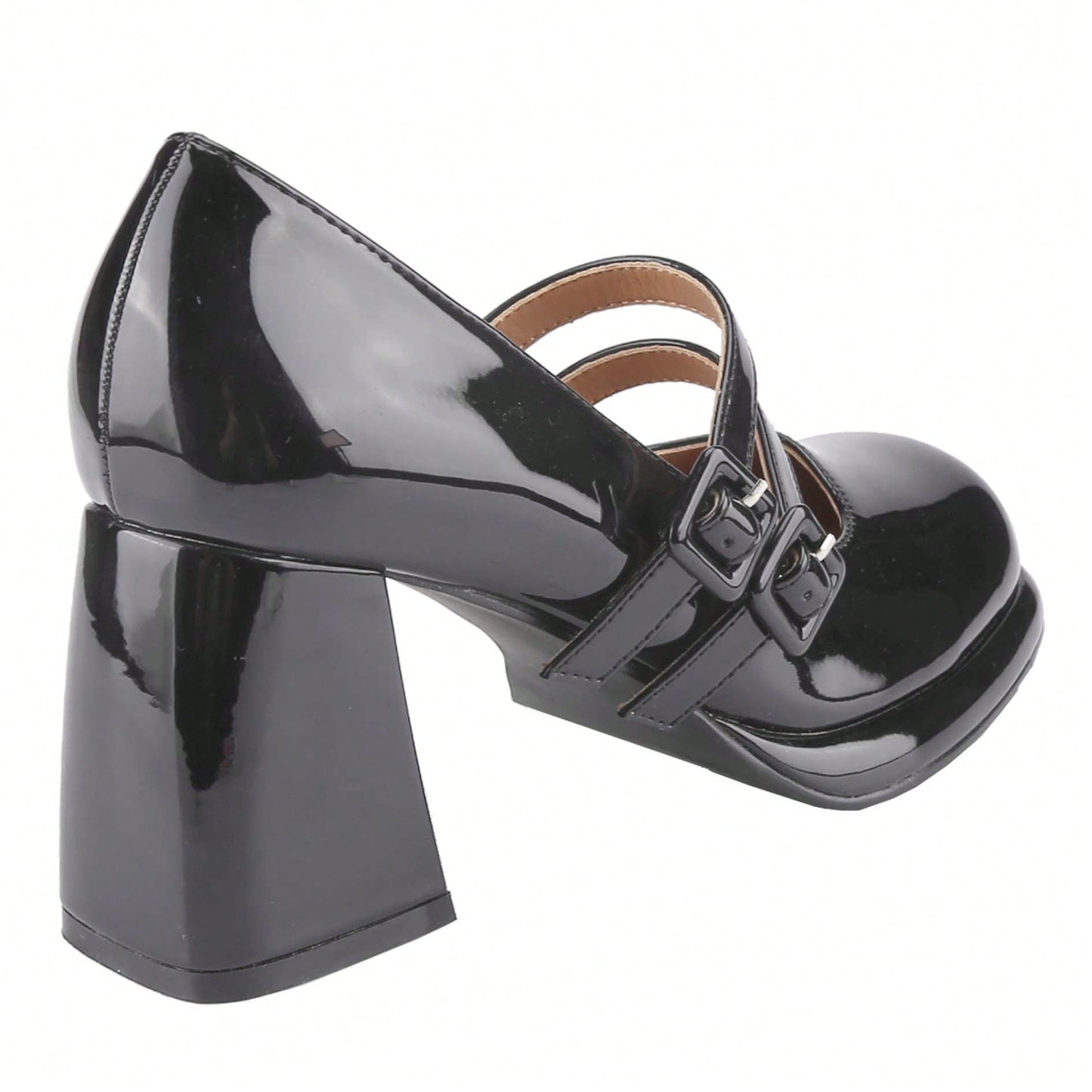 Women's Chunky Heels Platform Mary Janes Square Toe Pumps 2 Strap Patent Leather Block High Heel Dress Shoes