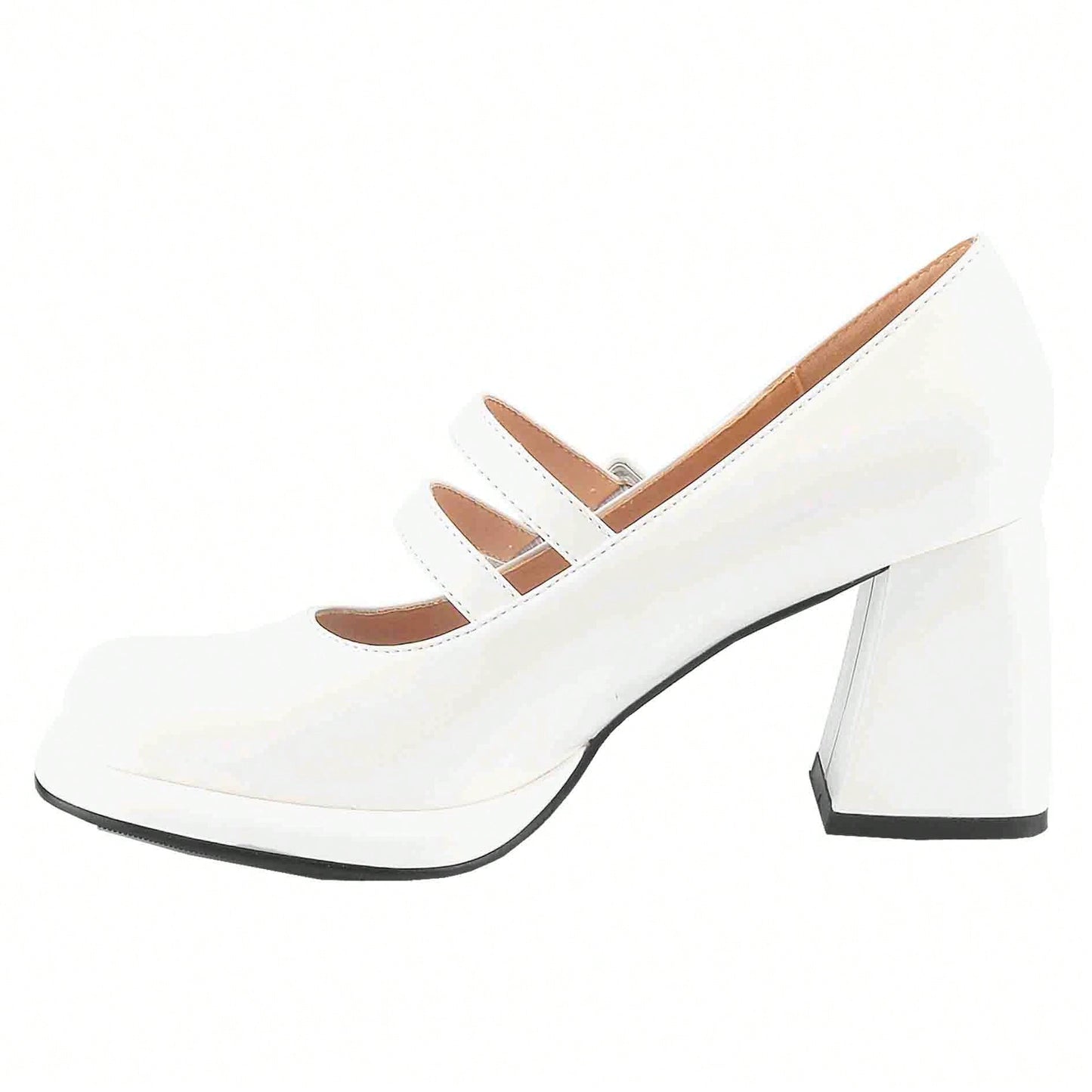 Women's Chunky Heels Platform Mary Janes Square Toe Pumps 2 Strap Patent Leather Block High Heel Dress Shoes