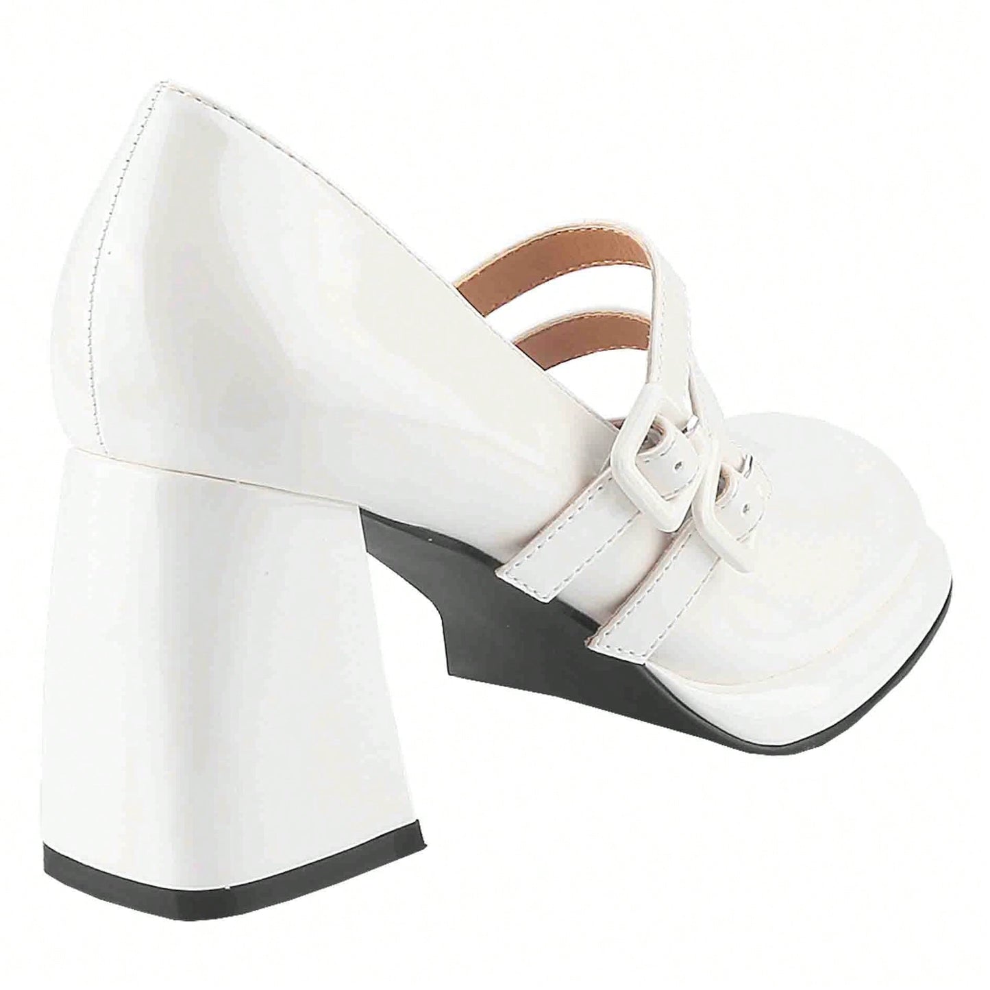 Women's Chunky Heels Platform Mary Janes Square Toe Pumps 2 Strap Patent Leather Block High Heel Dress Shoes