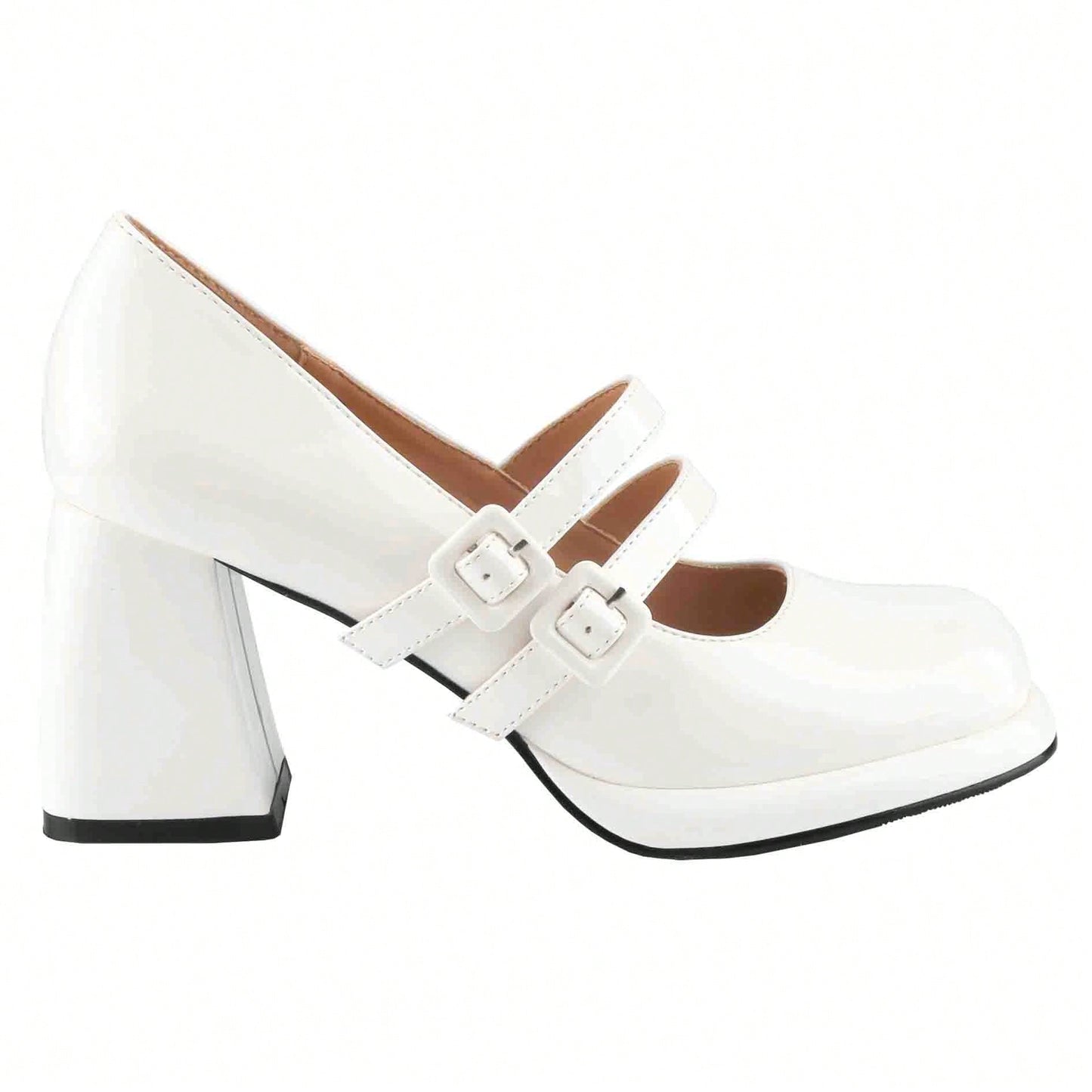 Women's Chunky Heels Platform Mary Janes Square Toe Pumps 2 Strap Patent Leather Block High Heel Dress Shoes
