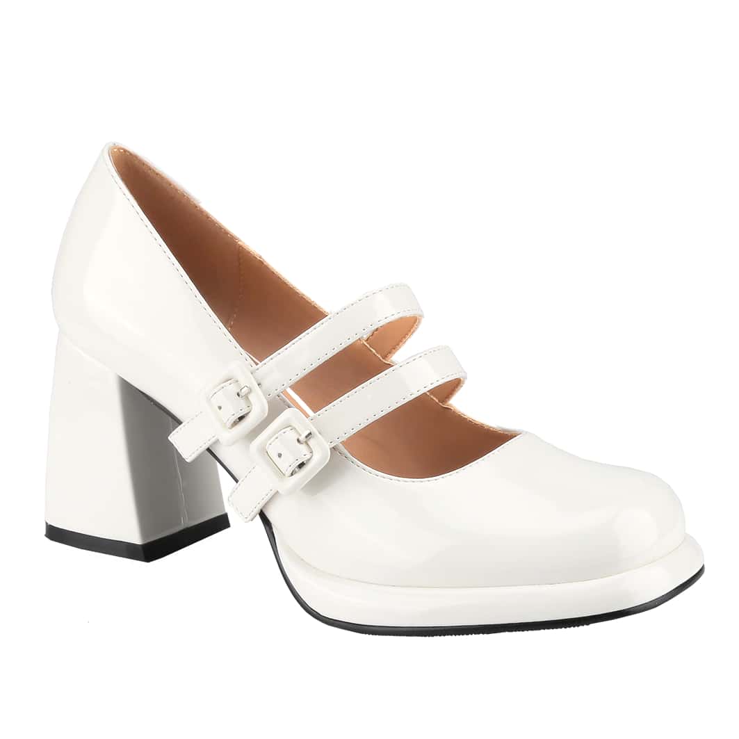 Women's Chunky Heels Platform Mary Janes Square Toe Pumps 2 Strap Patent Leather Block High Heel Dress Shoes