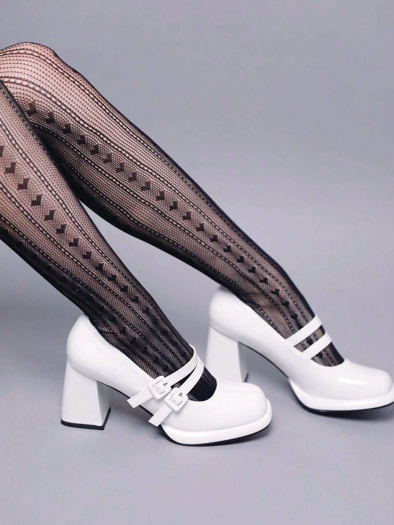 Women's Chunky Heels Platform Mary Janes Square Toe Pumps 2 Strap Patent Leather Block High Heel Dress Shoes