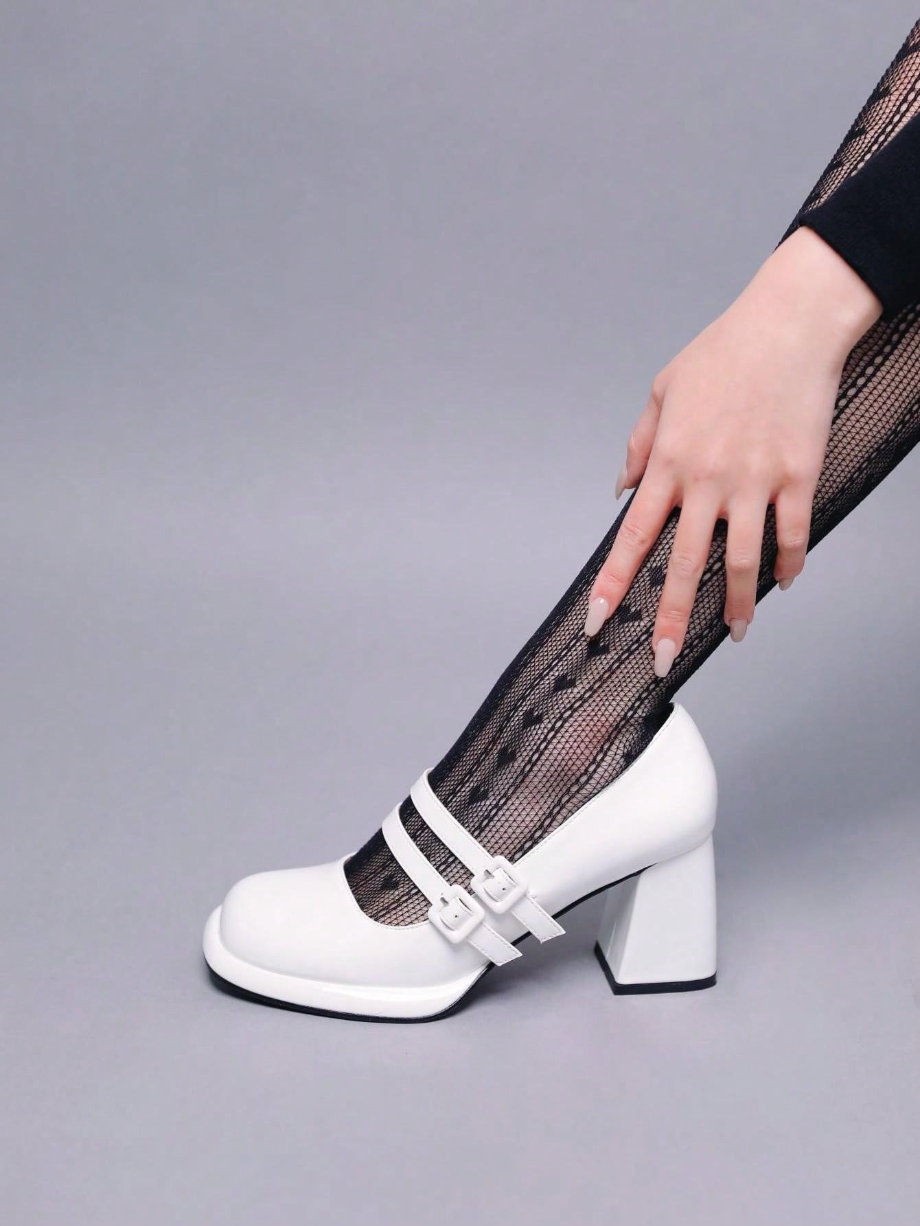 Women's Chunky Heels Platform Mary Janes Square Toe Pumps 2 Strap Patent Leather Block High Heel Dress Shoes