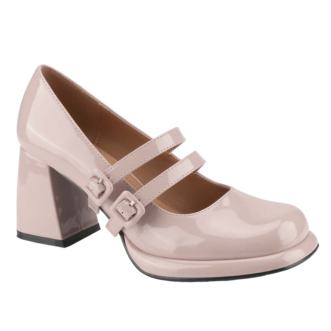 Women's Chunky Heels Platform Mary Janes Square Toe Pumps 2 Strap Patent Leather Block High Heel Dress Shoes