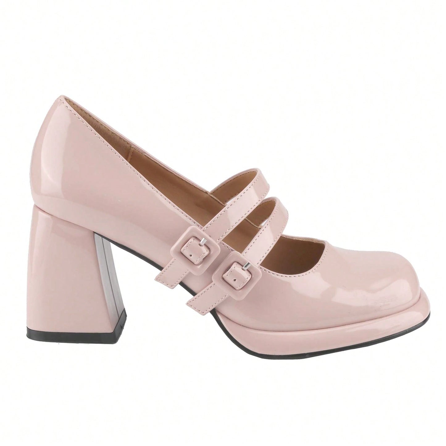 Women's Chunky Heels Platform Mary Janes Square Toe Pumps 2 Strap Patent Leather Block High Heel Dress Shoes