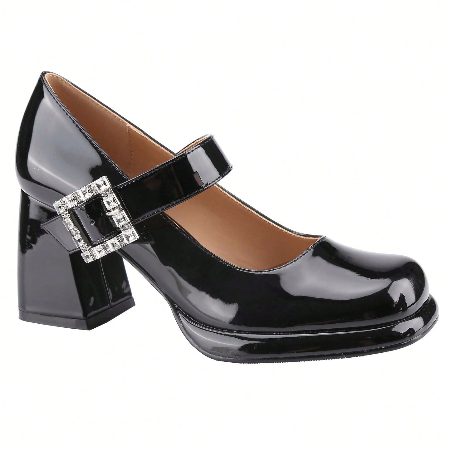 Women's Platform Closed Square Toe Mary Jane Pumps Ankle Strap Block Chunky Heel Office Party Dress Shoes