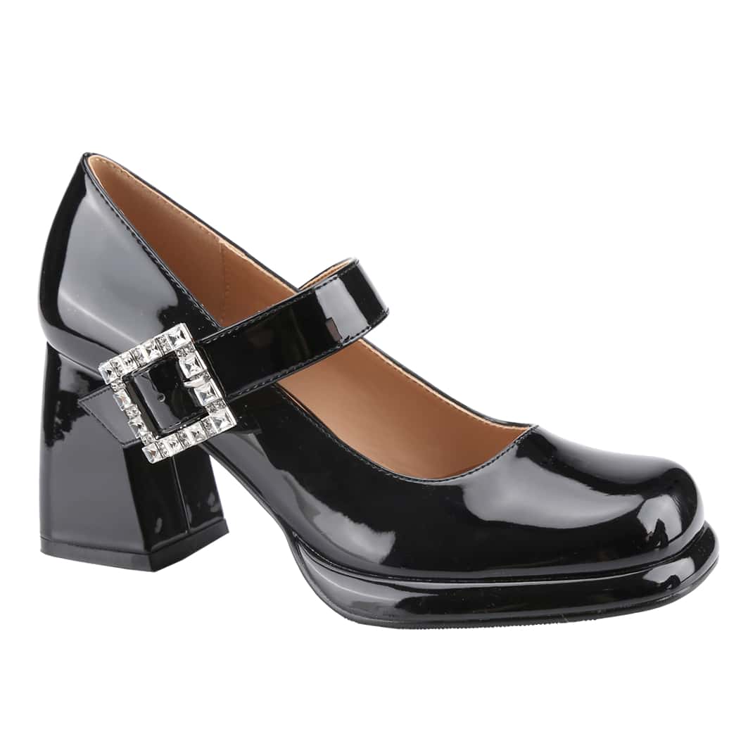 Women's Platform Closed Square Toe Mary Jane Pumps Ankle Strap Block Chunky Heel Office Party Dress Shoes