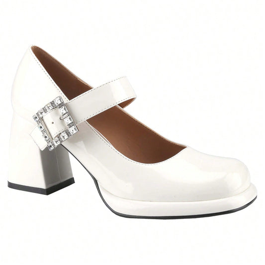 Women's Platform Closed Square Toe Mary Jane Pumps Ankle Strap Block Chunky Heel Office Party Dress Shoes