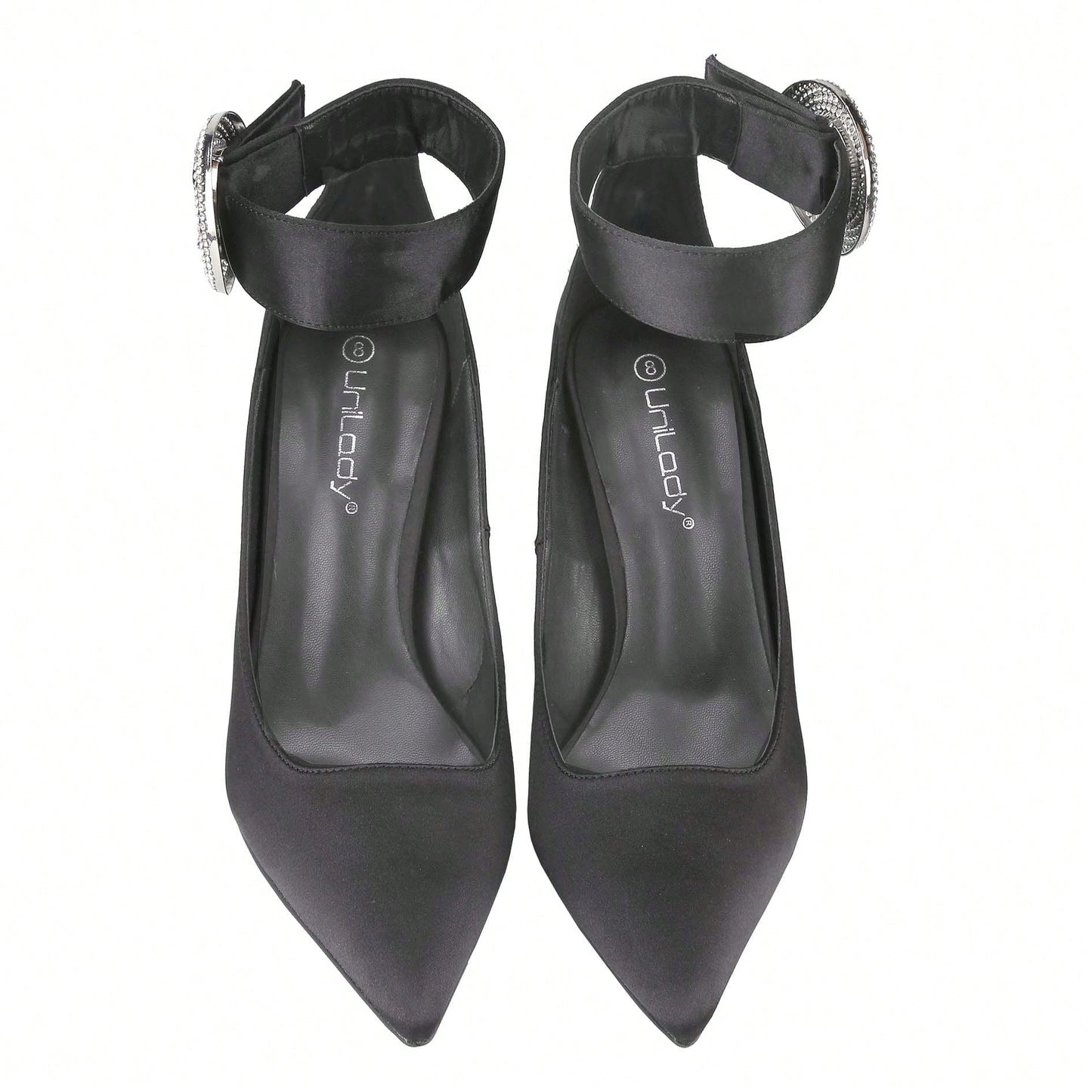 Women's Pointed Toe Ankle Strap With Rhinestone Buckle High Heel Stiletto Pumps Shoes