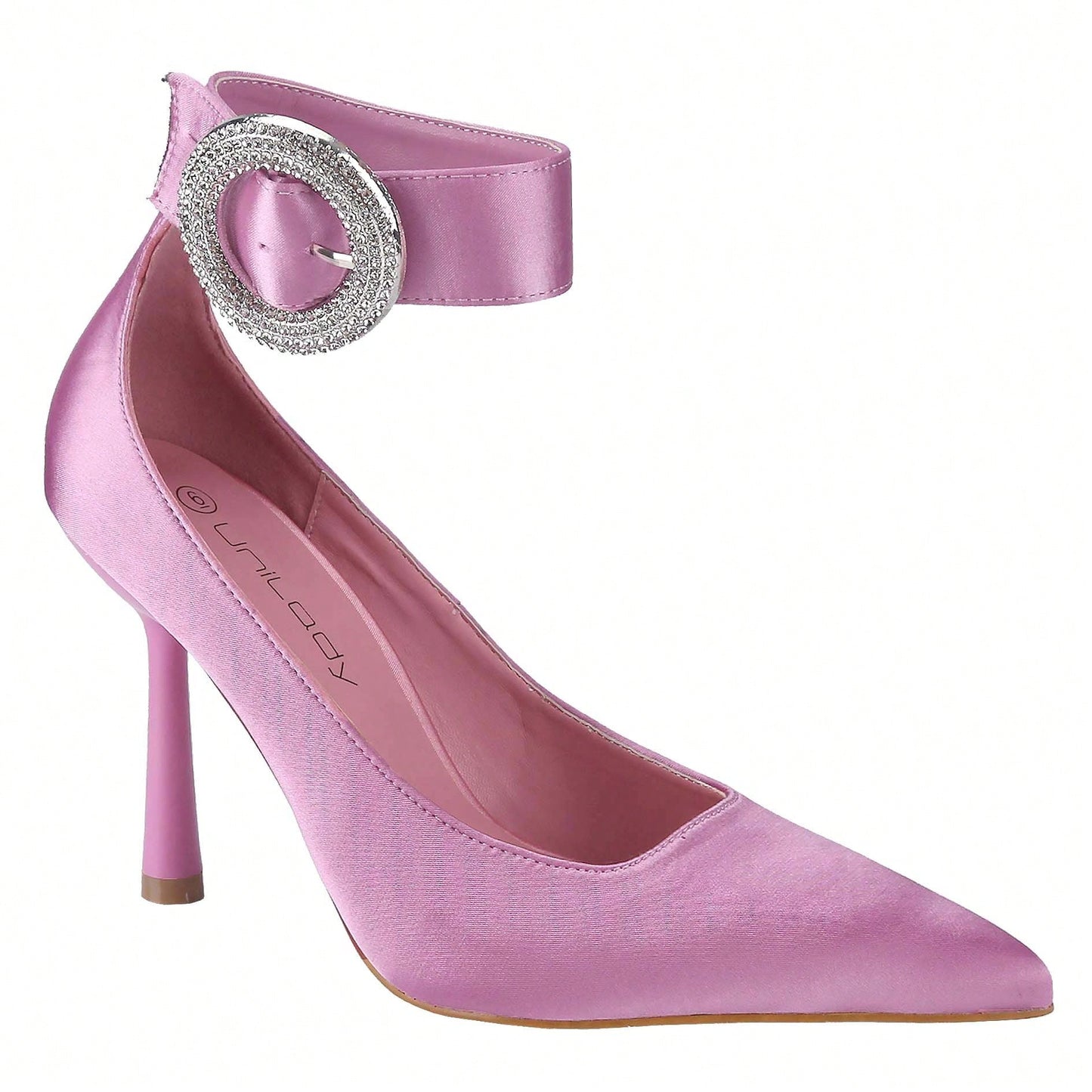 Women's Pointed Toe Ankle Strap With Rhinestone Buckle High Heel Stiletto Pumps Shoes