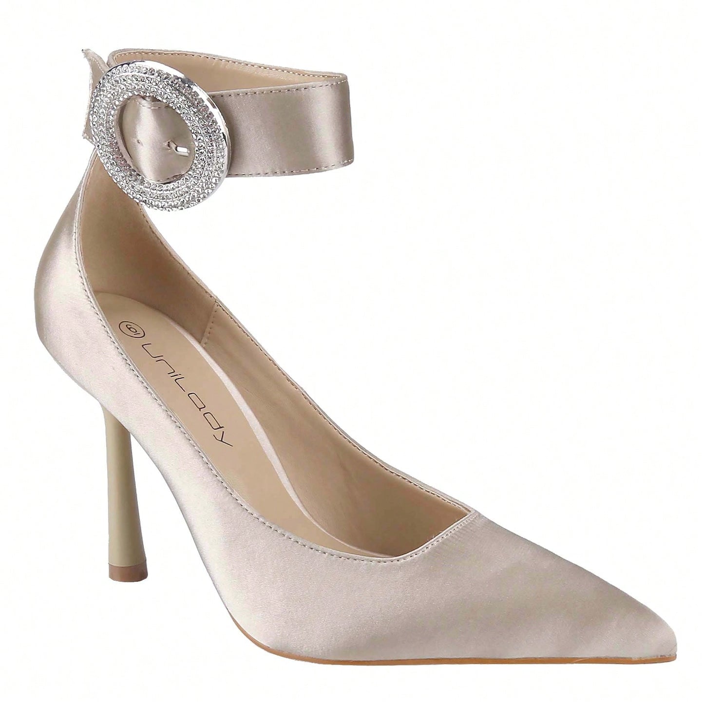 Women's Pointed Toe Ankle Strap With Rhinestone Buckle High Heel Stiletto Pumps Shoes
