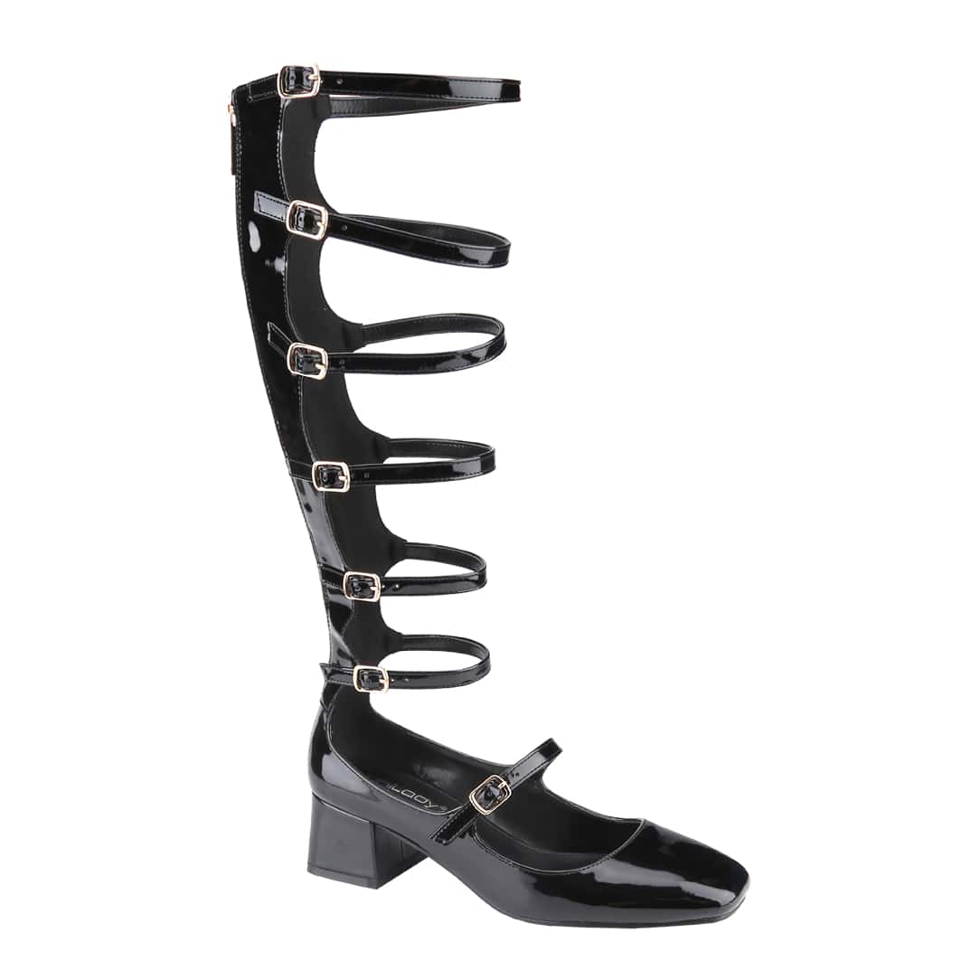 Women's Fashion Mary Janes,Closed Square Toe, Mid-Calf Strappy Gladiator, Low Block Heel