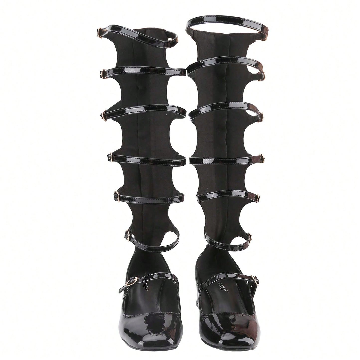 Women's Fashion Mary Janes,Closed Square Toe, Mid-Calf Strappy Gladiator, Low Block Heel