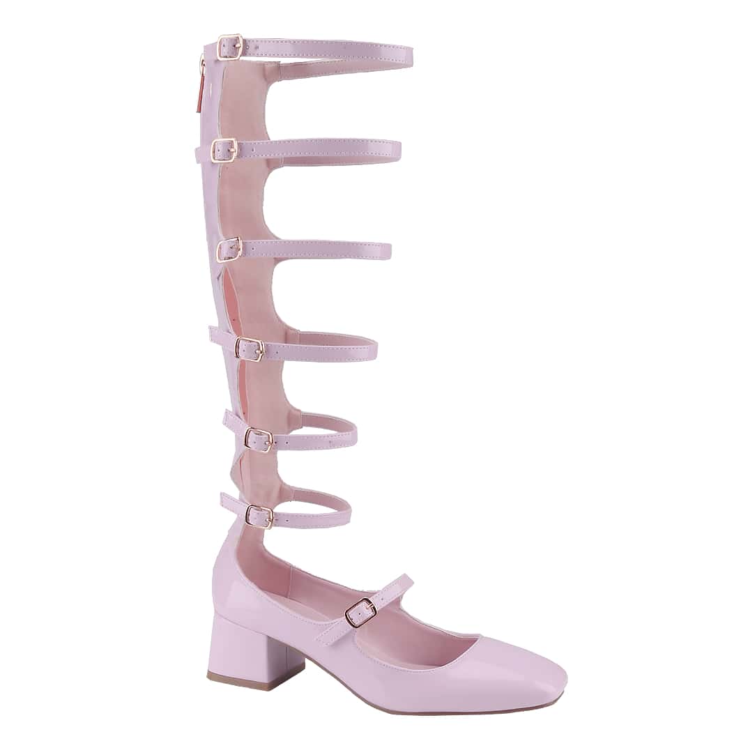 Women's Fashion Mary Janes,Closed Square Toe, Mid-Calf Strappy Gladiator, Low Block Heel
