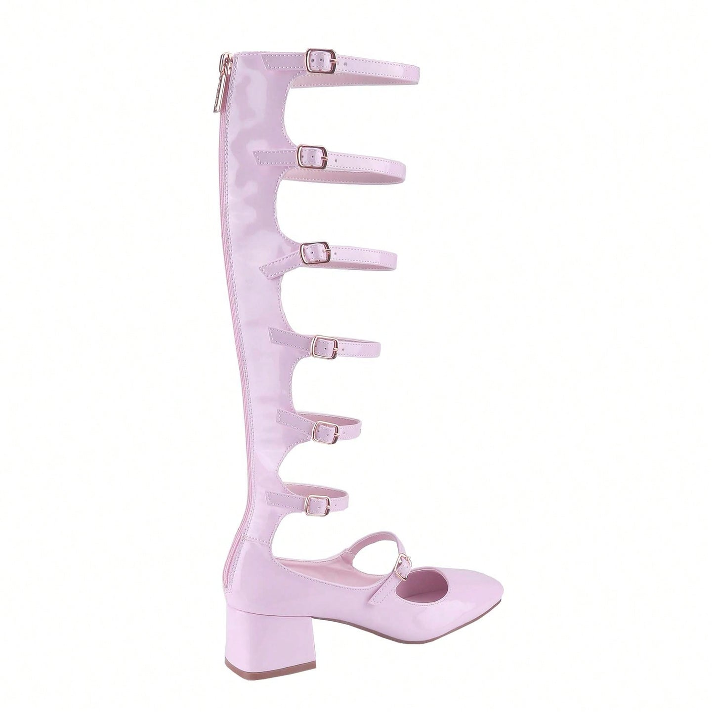 Women's Fashion Mary Janes,Closed Square Toe, Mid-Calf Strappy Gladiator, Low Block Heel
