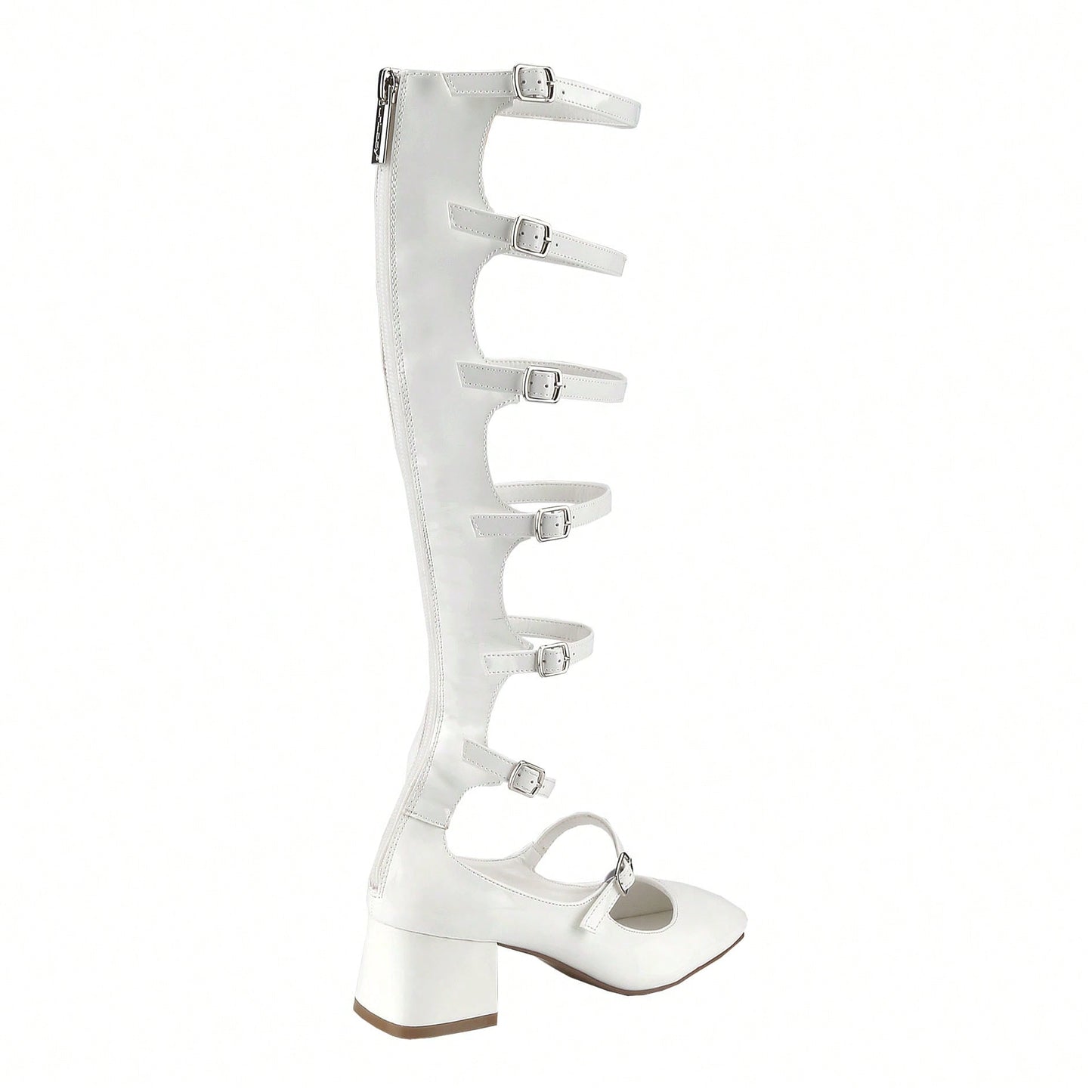 Women's Fashion Mary Janes,Closed Square Toe, Mid-Calf Strappy Gladiator, Low Block Heel