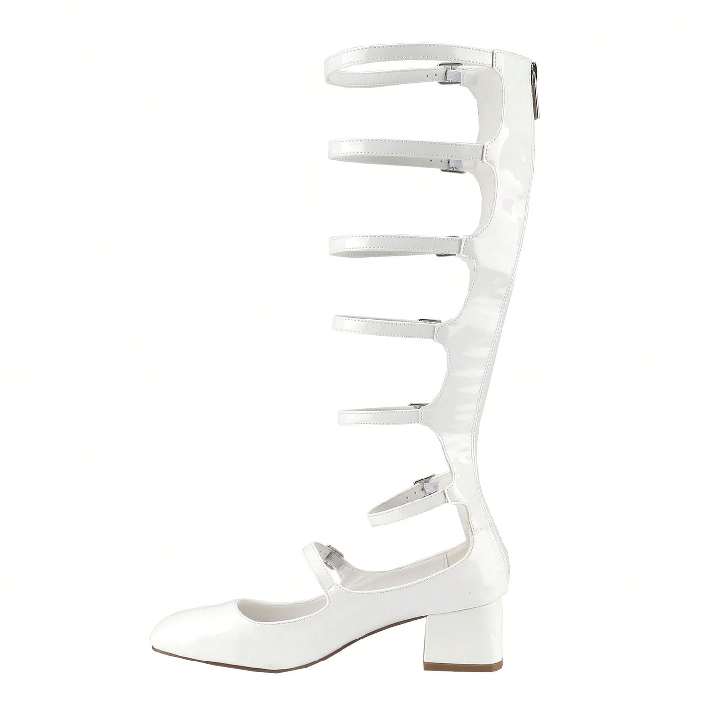 Women's Fashion Mary Janes,Closed Square Toe, Mid-Calf Strappy Gladiator, Low Block Heel