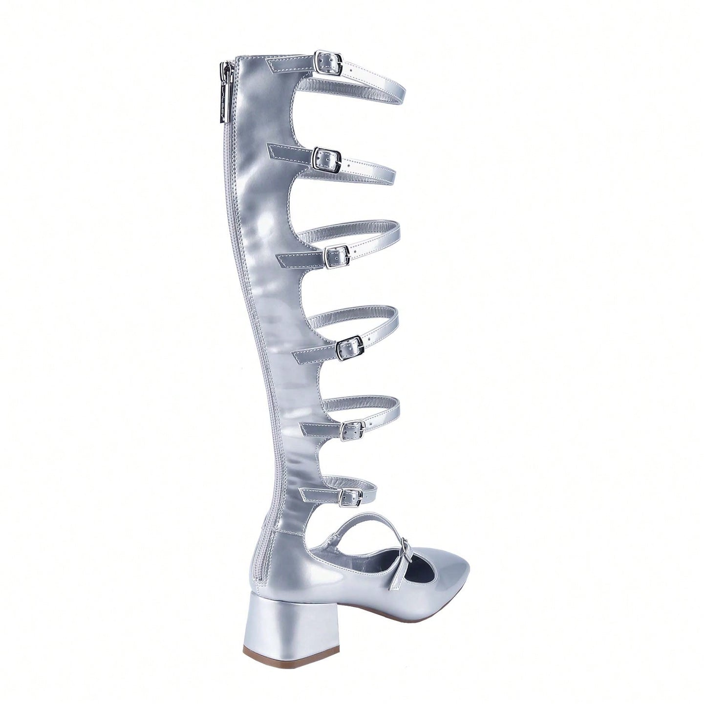 Women's Fashion Mary Janes,Closed Square Toe, Mid-Calf Strappy Gladiator, Low Block Heel