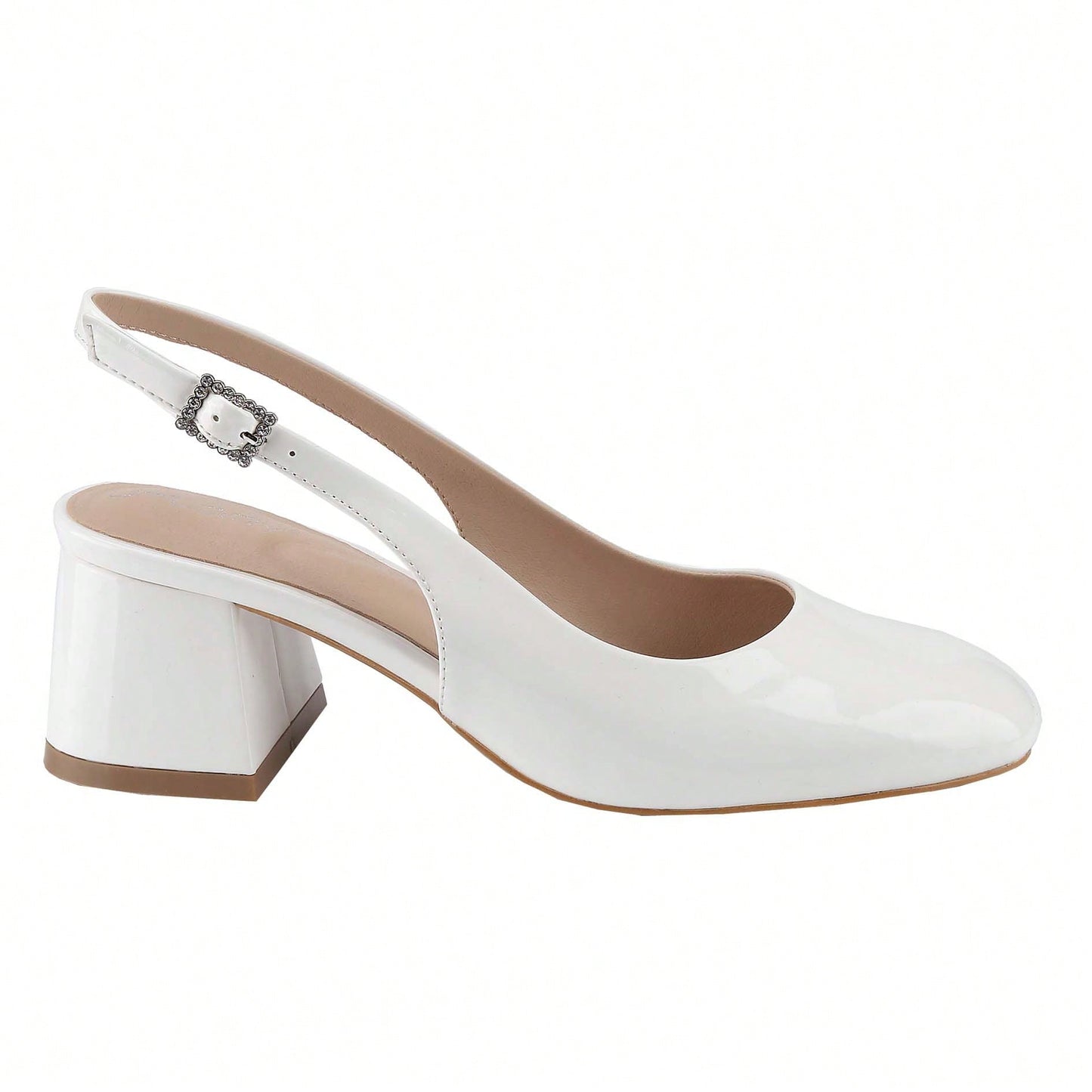 Women's Slingback Patent Square Toe Ankle Strap Chunky Low Heel Pumps Shoes 2 Inch