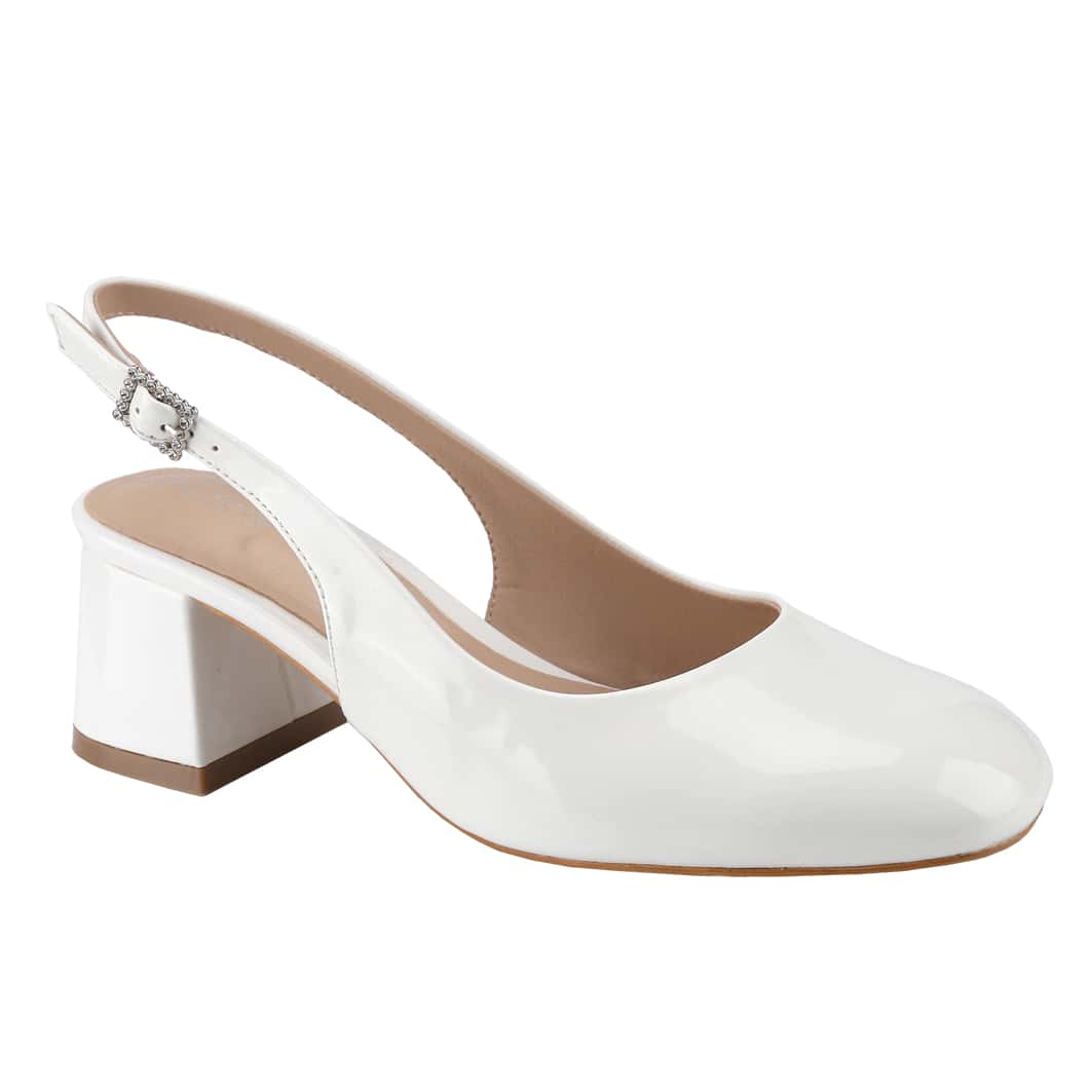 Women's Slingback Patent Square Toe Ankle Strap Chunky Low Heel Pumps Shoes 2 Inch
