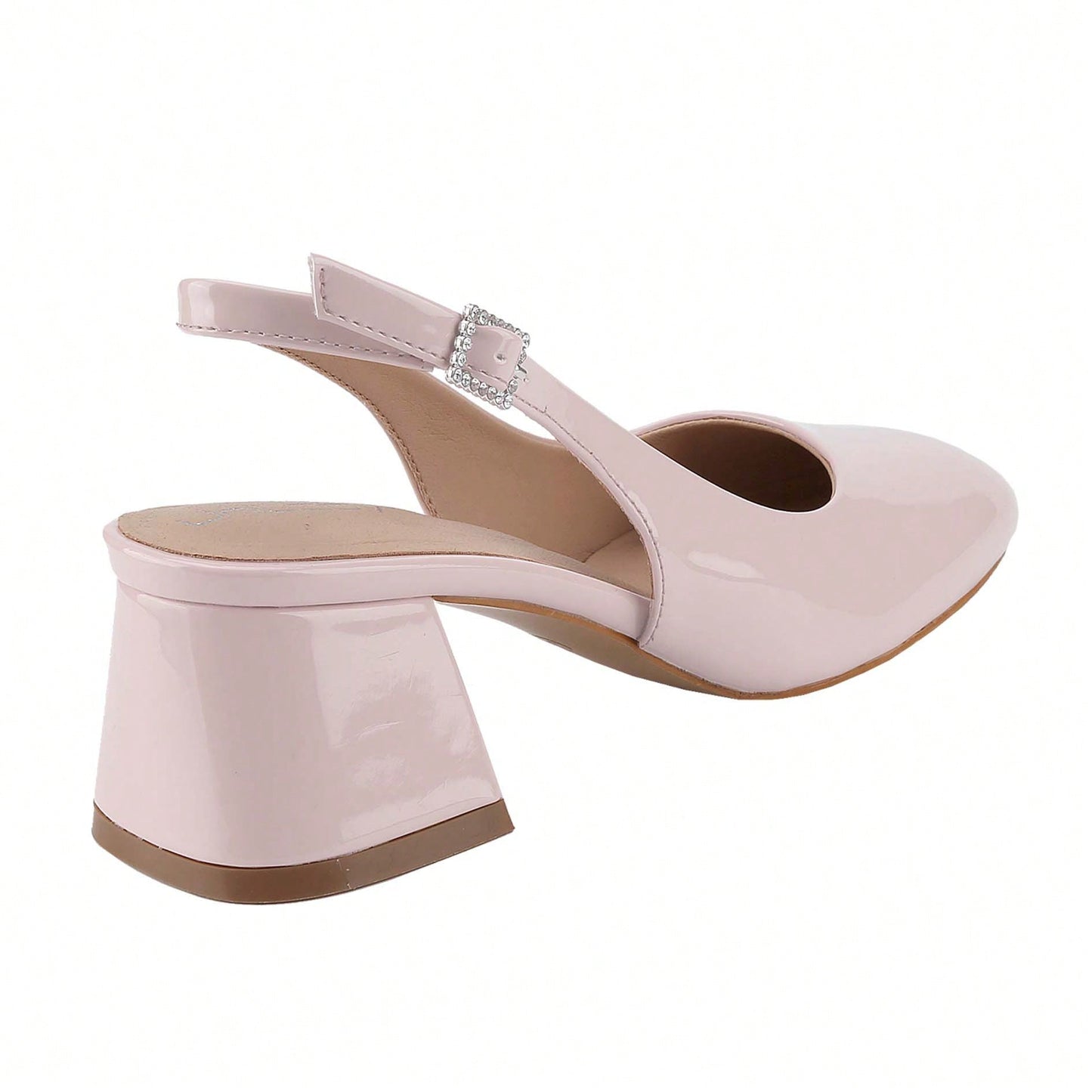 Women's Slingback Patent Square Toe Ankle Strap Chunky Low Heel Pumps Shoes 2 Inch