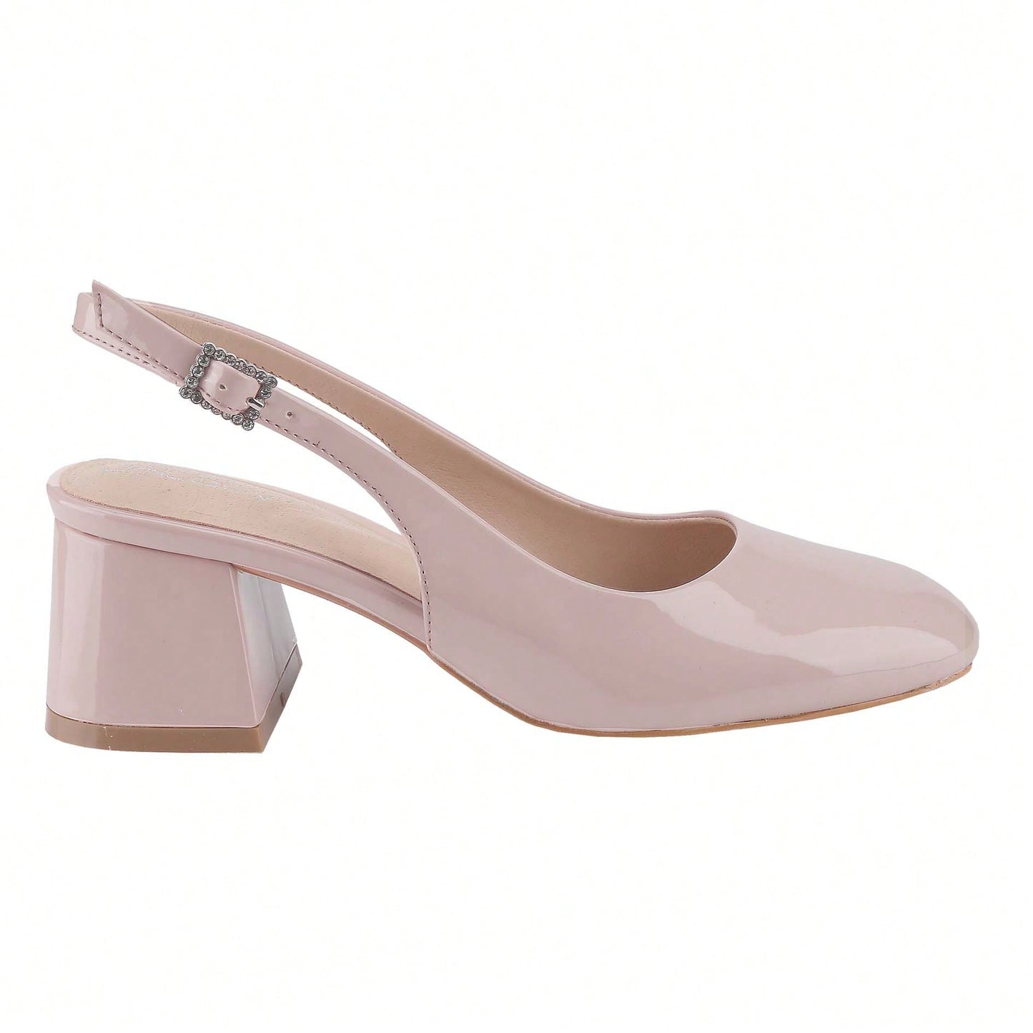 Women's Slingback Patent Square Toe Ankle Strap Chunky Low Heel Pumps Shoes 2 Inch