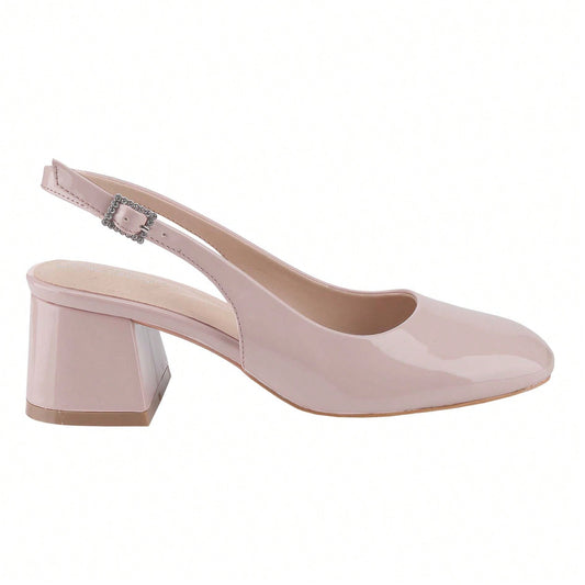 Women's Slingback Patent Square Toe Ankle Strap Chunky Low Heel Pumps Shoes 2 Inch
