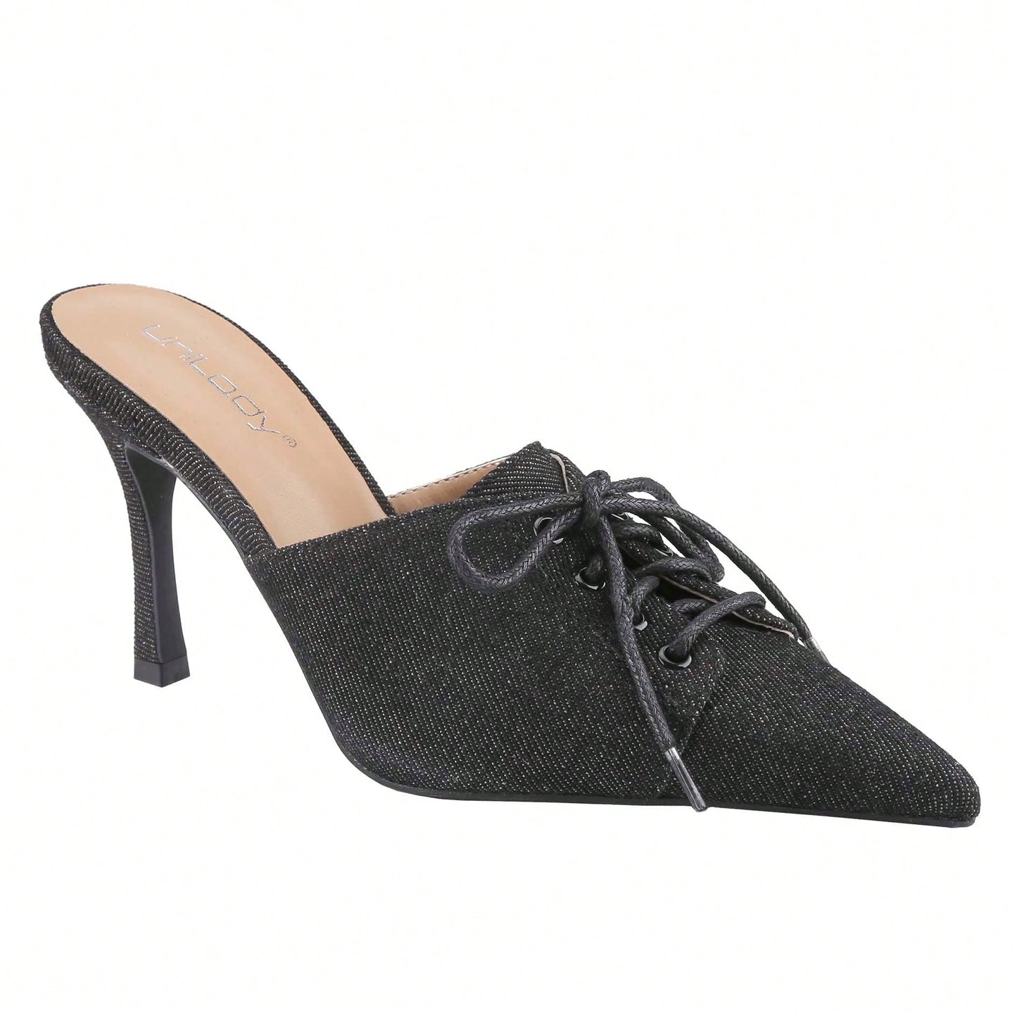 Womens Denim Stiletto Heels Sandals Pointed Toe Heeled Mule Pumps