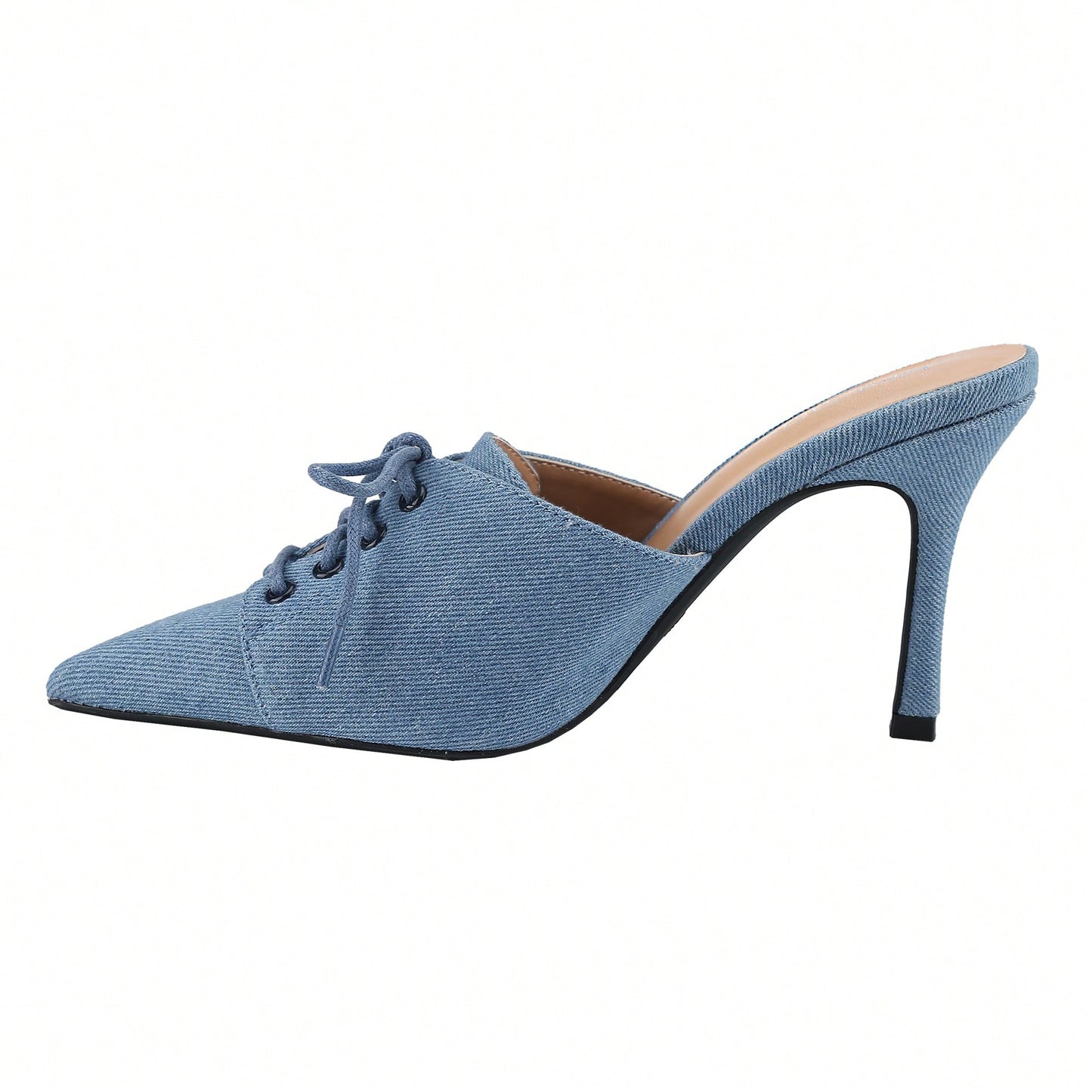 Womens Denim Stiletto Heels Sandals Pointed Toe Heeled Mule Pumps