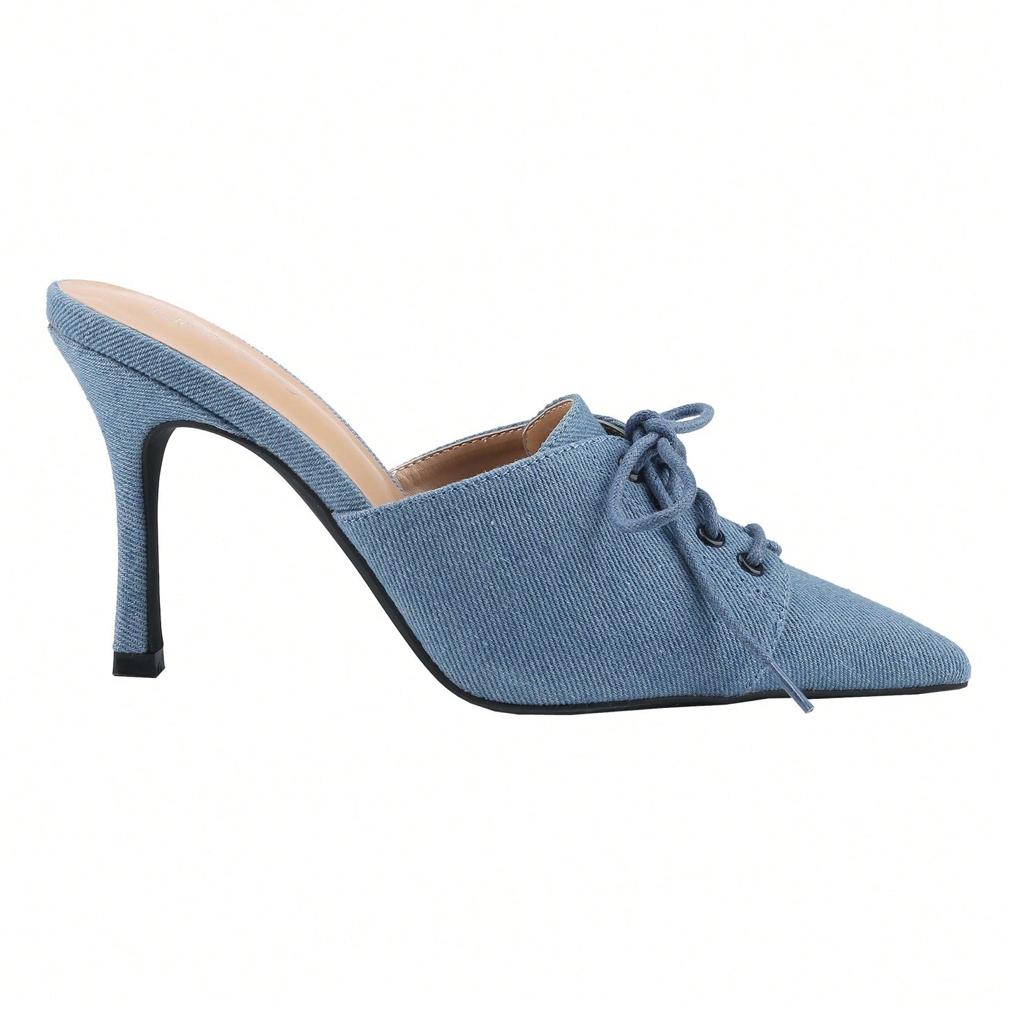 Womens Denim Stiletto Heels Sandals Pointed Toe Heeled Mule Pumps