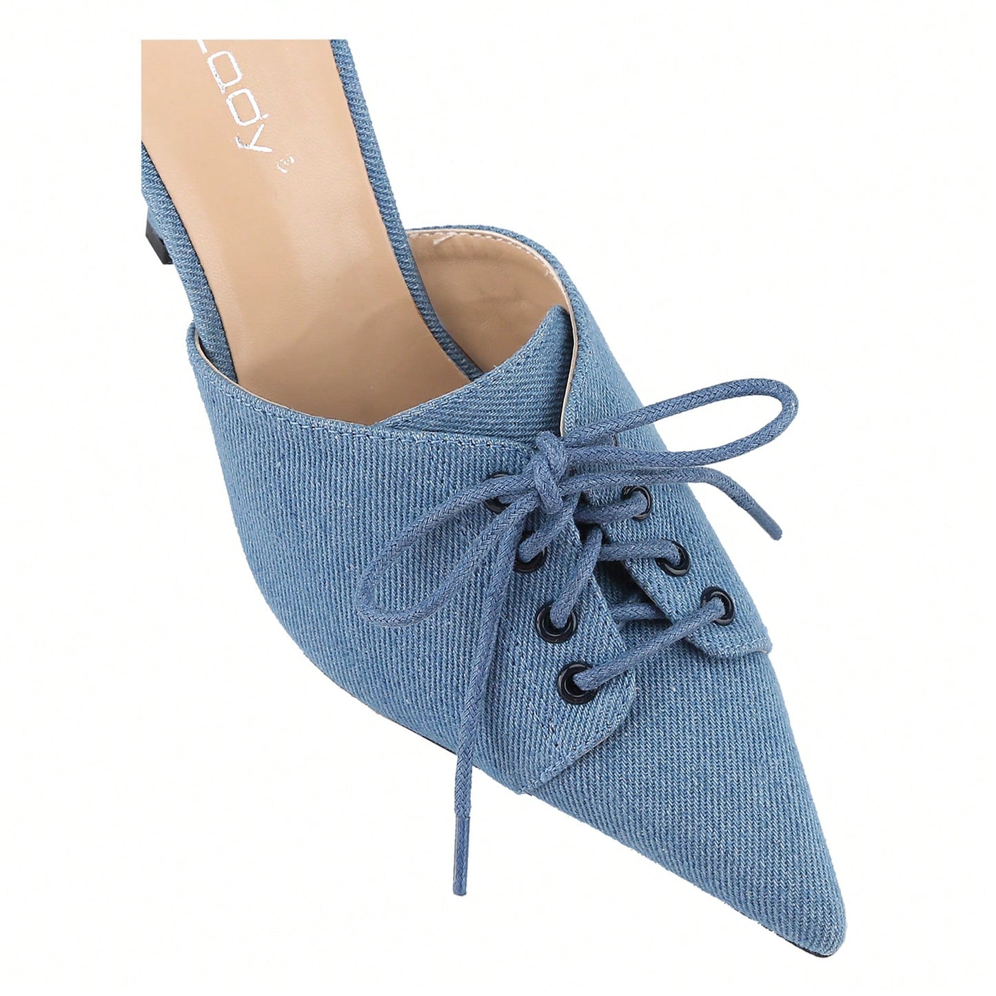 Womens Denim Stiletto Heels Sandals Pointed Toe Heeled Mule Pumps