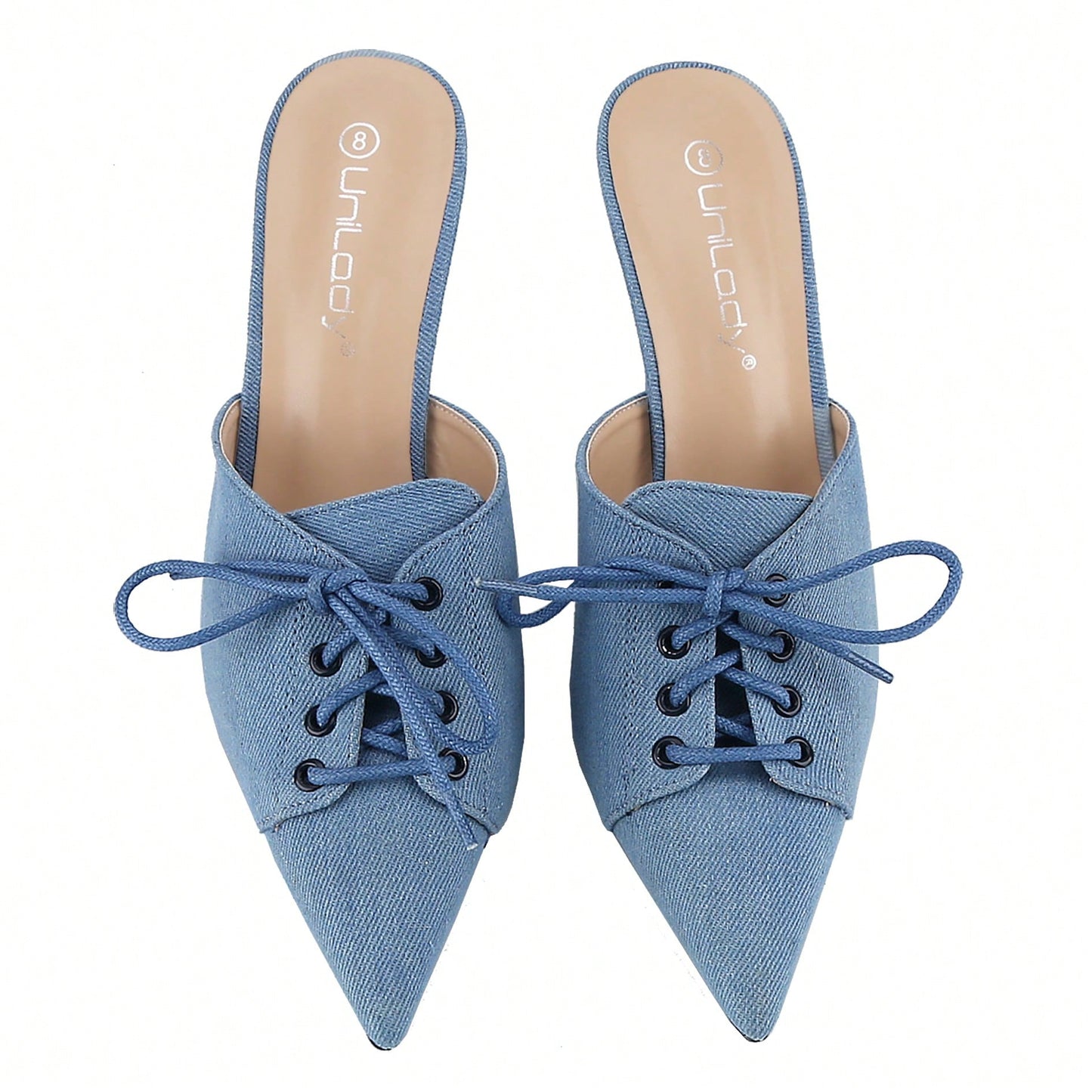 Womens Denim Stiletto Heels Sandals Pointed Toe Heeled Mule Pumps
