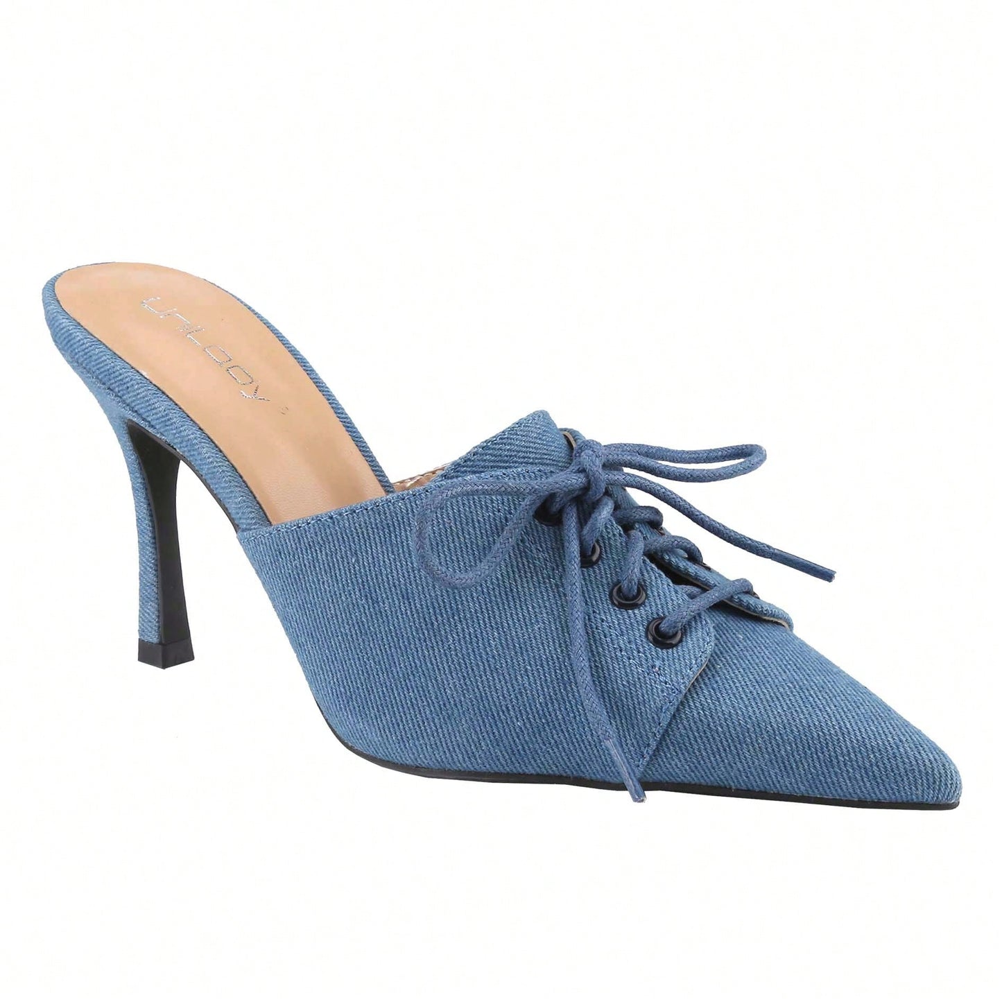Womens Denim Stiletto Heels Sandals Pointed Toe Heeled Mule Pumps