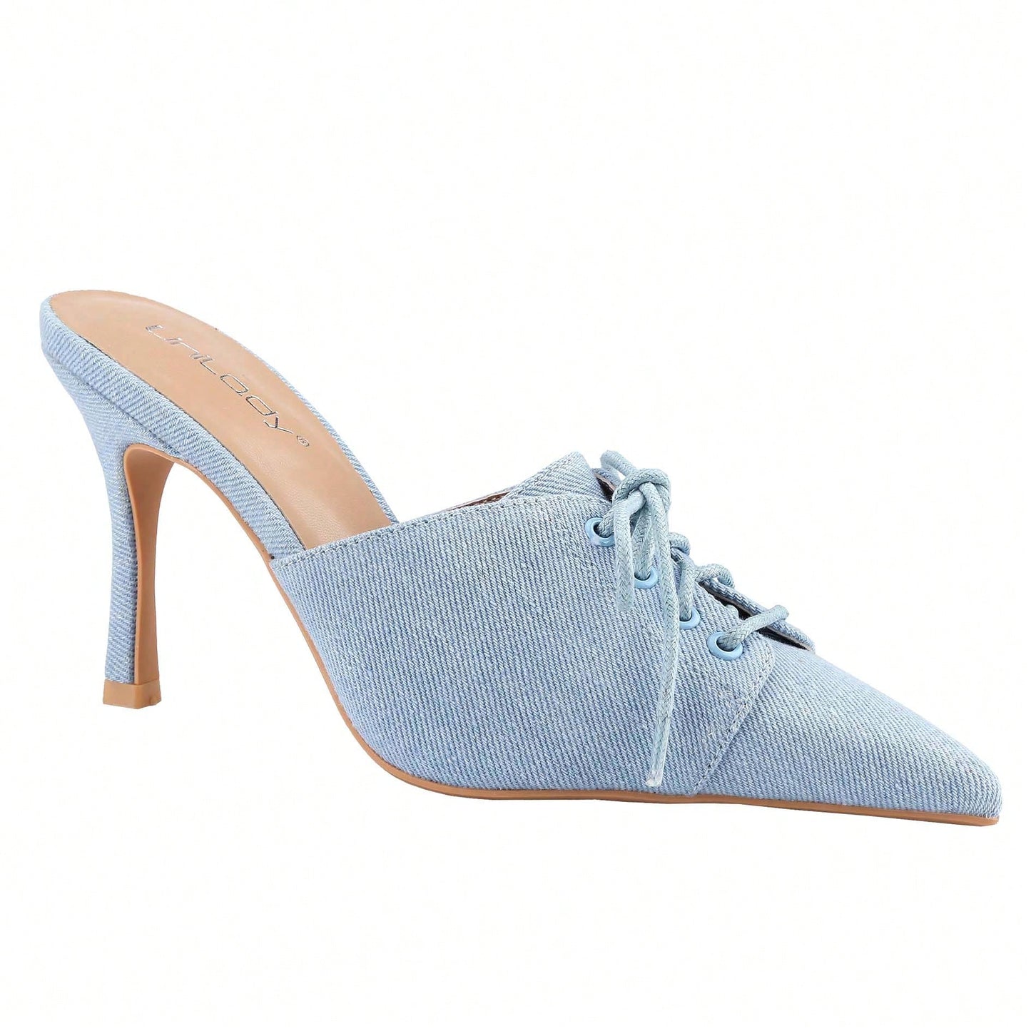 Womens Denim Stiletto Heels Sandals Pointed Toe Heeled Mule Pumps