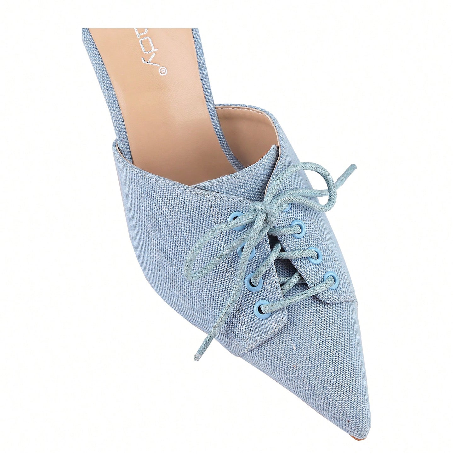 Womens Denim Stiletto Heels Sandals Pointed Toe Heeled Mule Pumps