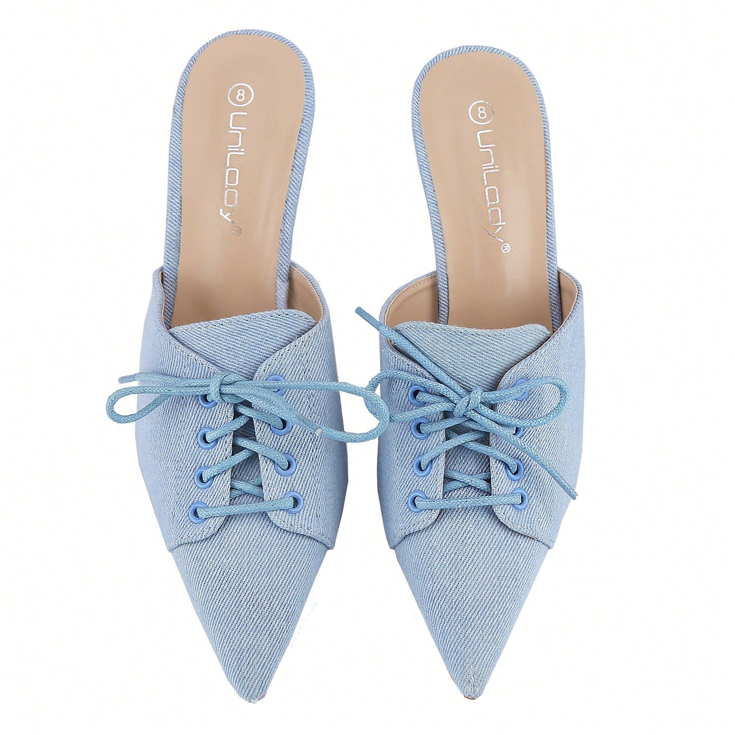 Womens Denim Stiletto Heels Sandals Pointed Toe Heeled Mule Pumps
