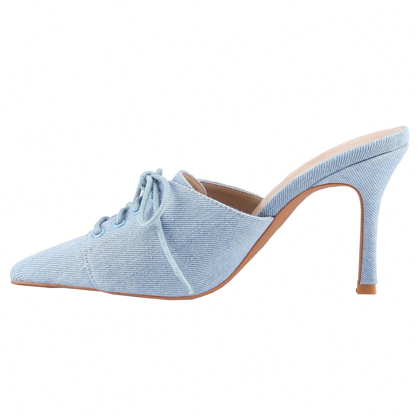 Womens Denim Stiletto Heels Sandals Pointed Toe Heeled Mule Pumps