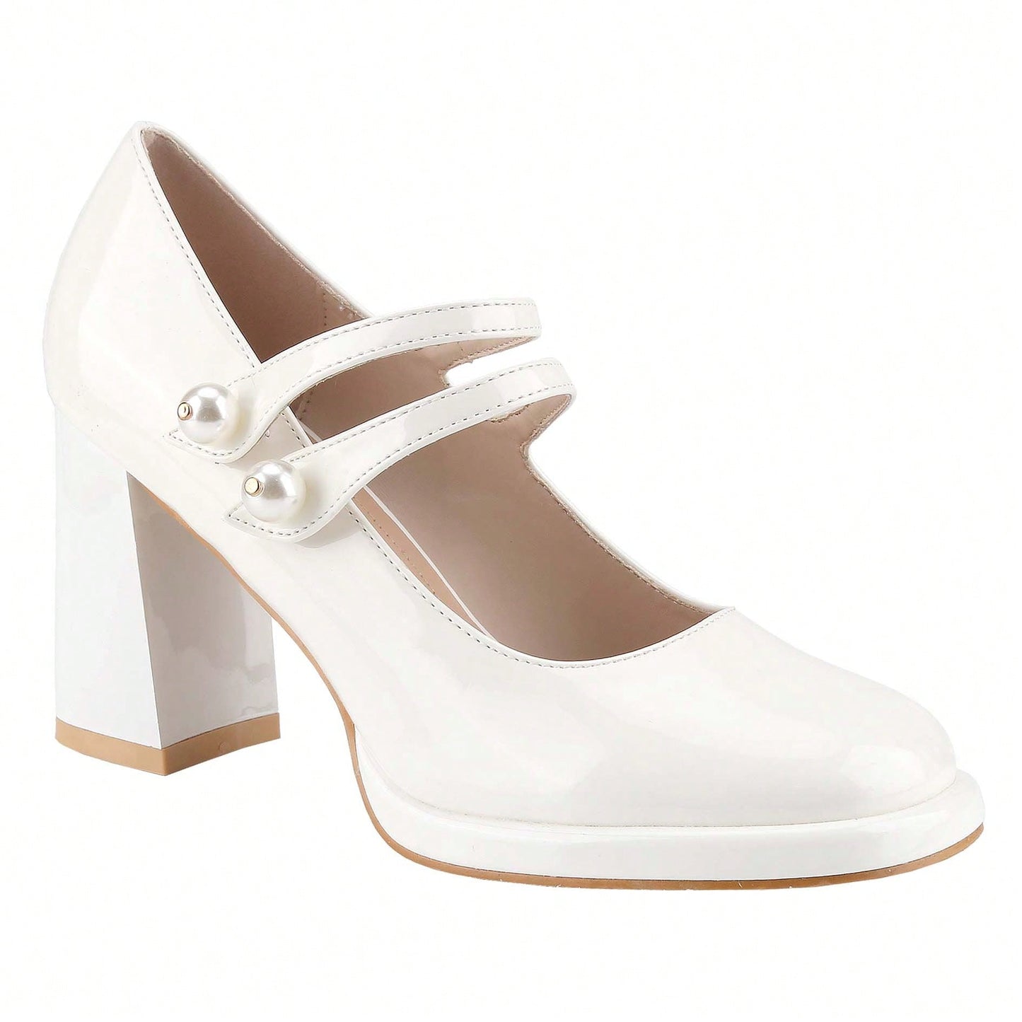Women's Square Toe Mary Janes Chunky Mid-Heel Dress Pump Shoes