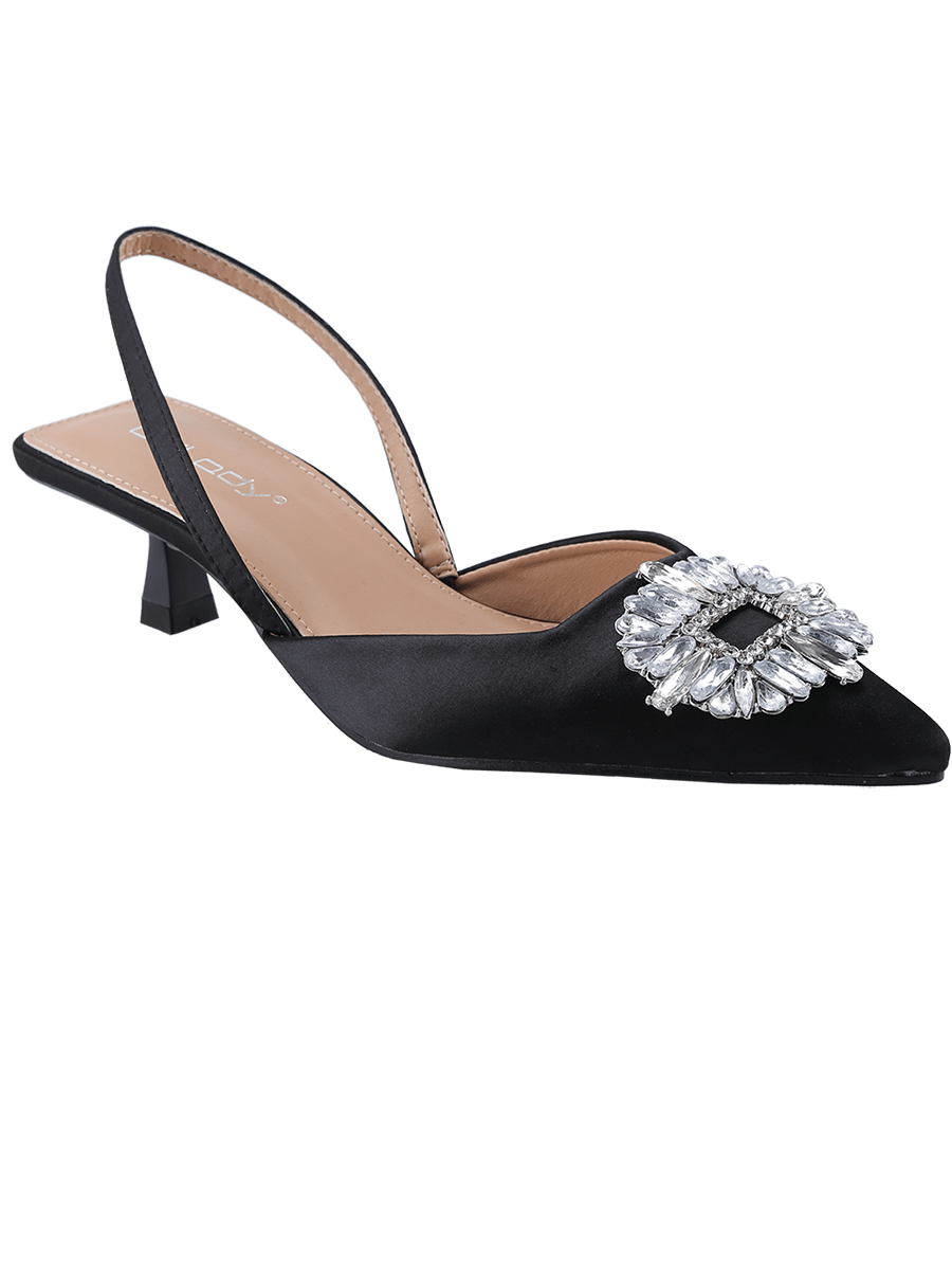 Women's Low Toe Slingback Square Buckle Heeled Sandals Stiletto Heels Slip On Party Dress Shoes