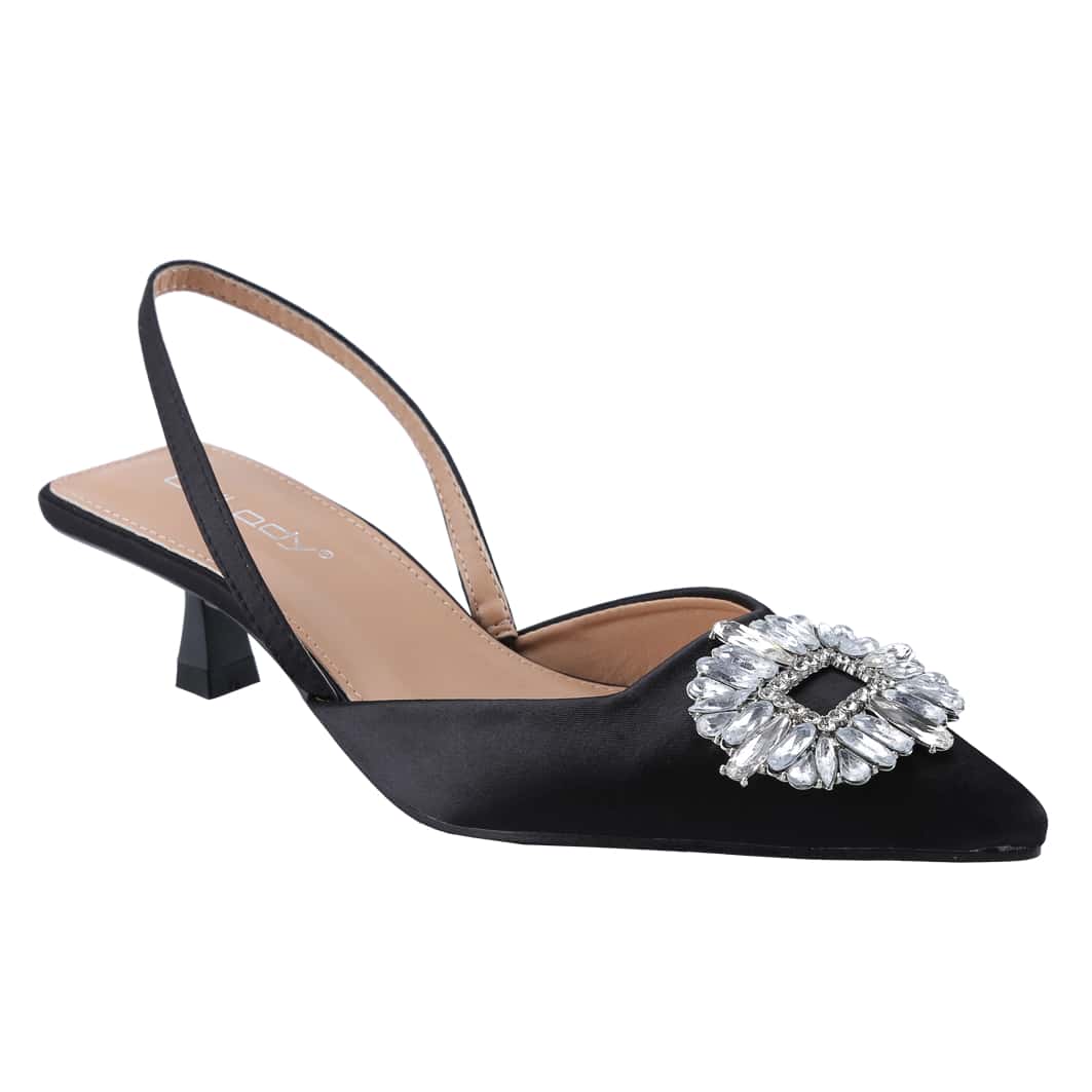 Women's Low Toe Slingback Square Buckle Heeled Sandals Stiletto Heels Slip On Party Dress Shoes