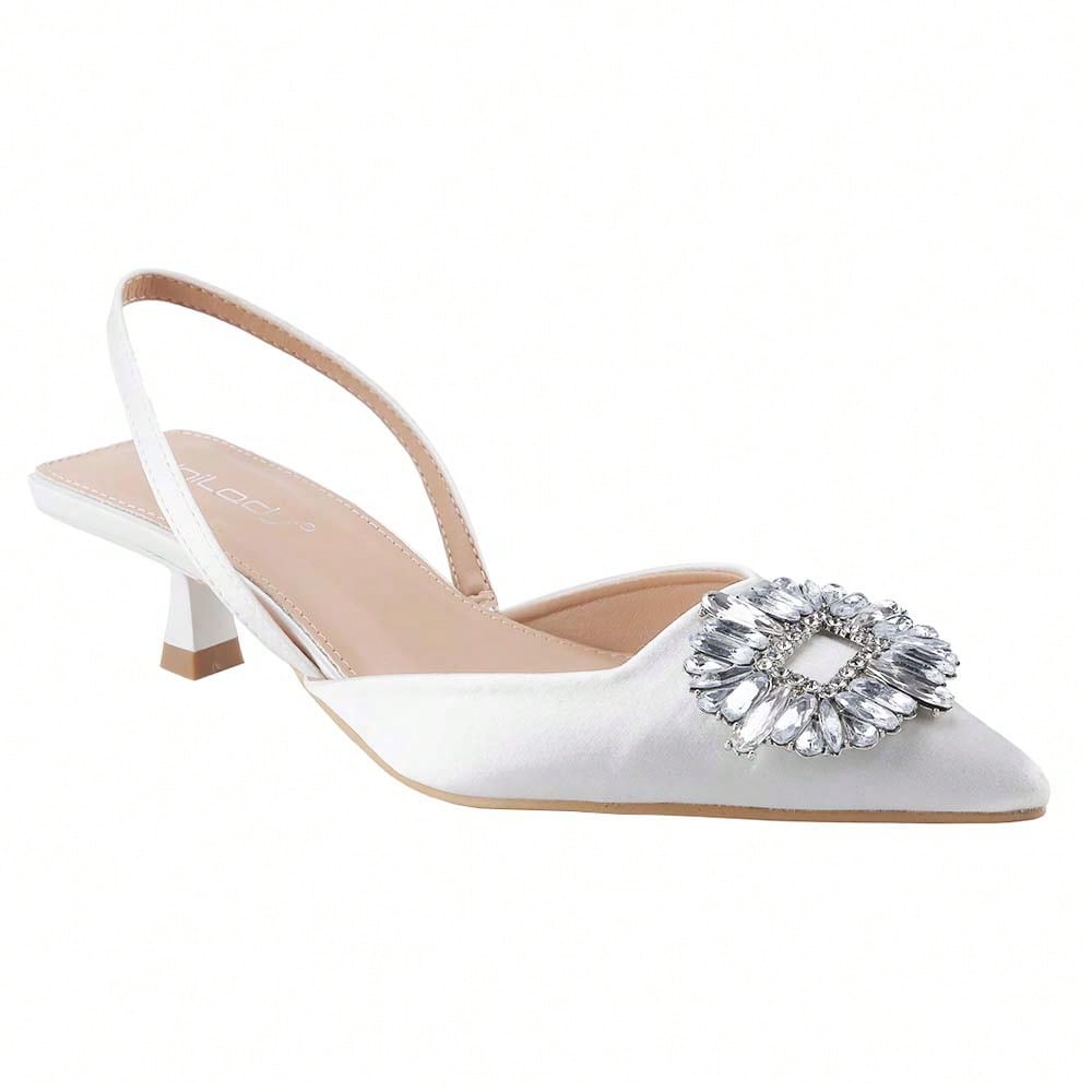 Women's Low Toe Slingback Square Buckle Heeled Sandals Stiletto Heels Slip On Party Dress Shoes